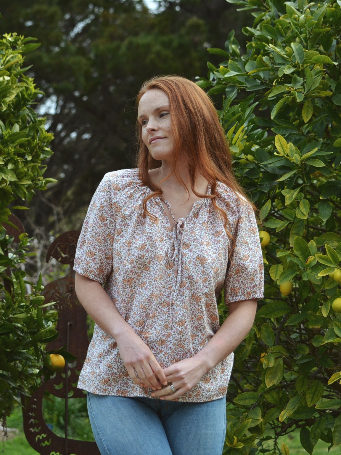 REWORKED - ONE OF A KIND COTTON SMOCK BLOUSE PINK FLORAL SMALL