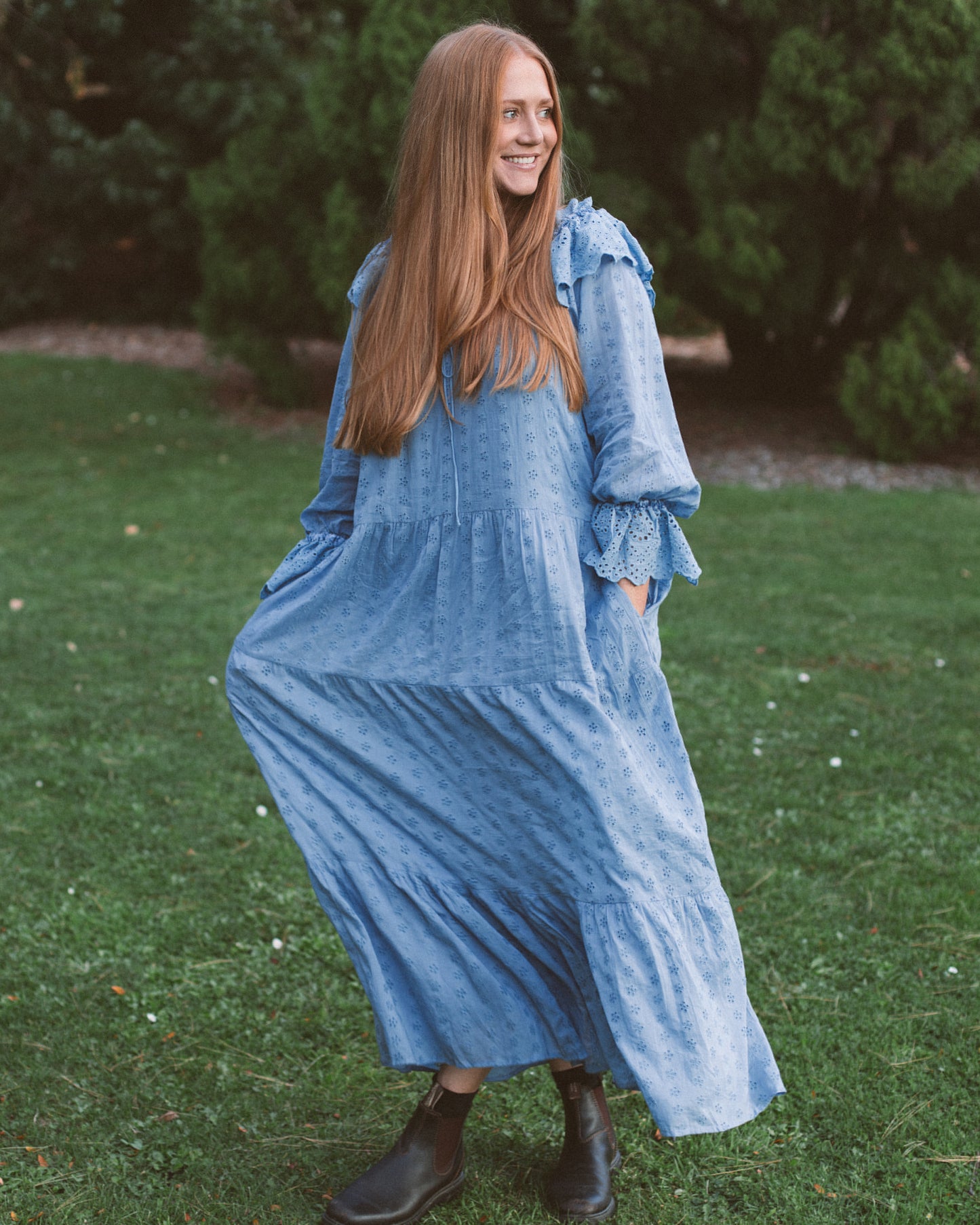 100% RECYCLED COTTON - MARIONETTE DRESS CORNFLOWER BLUE
