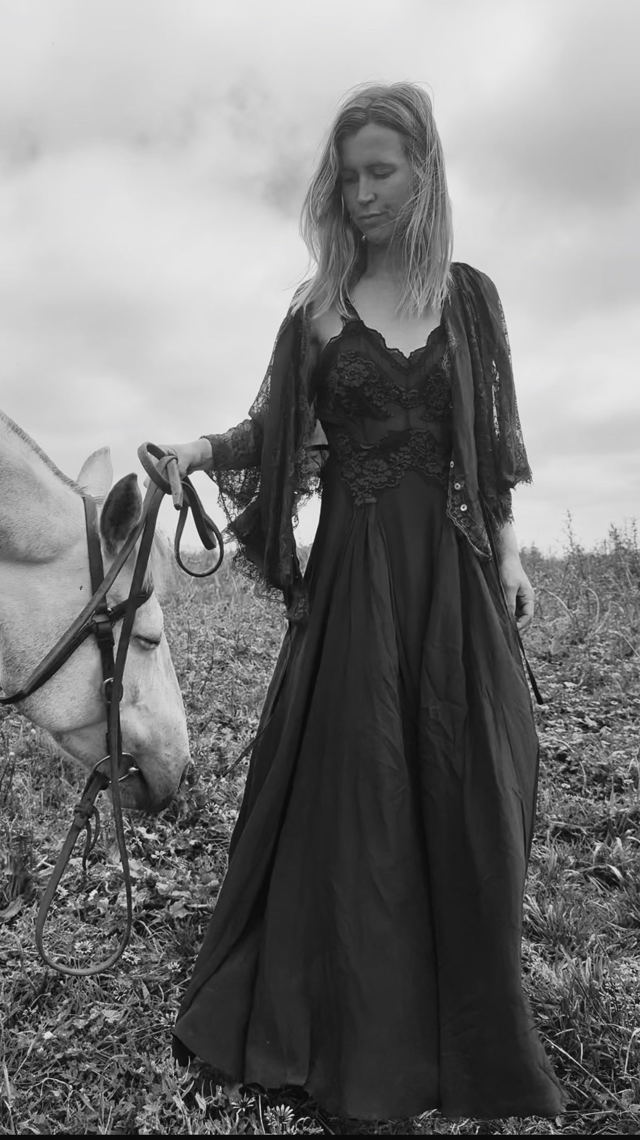 PREORDER AURORA SILK & LACE DRESS - BLACK