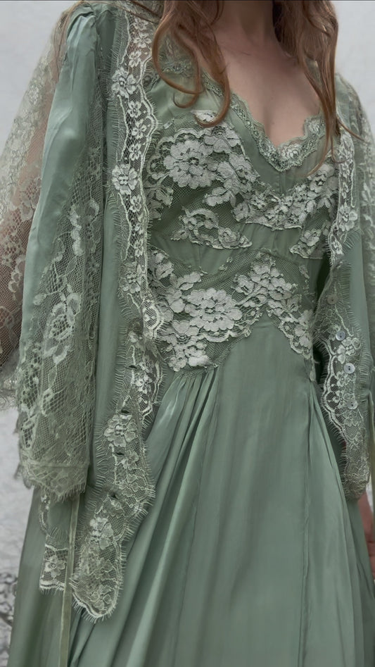 AMORET SILK CAPELET BLOUSE - SAGE