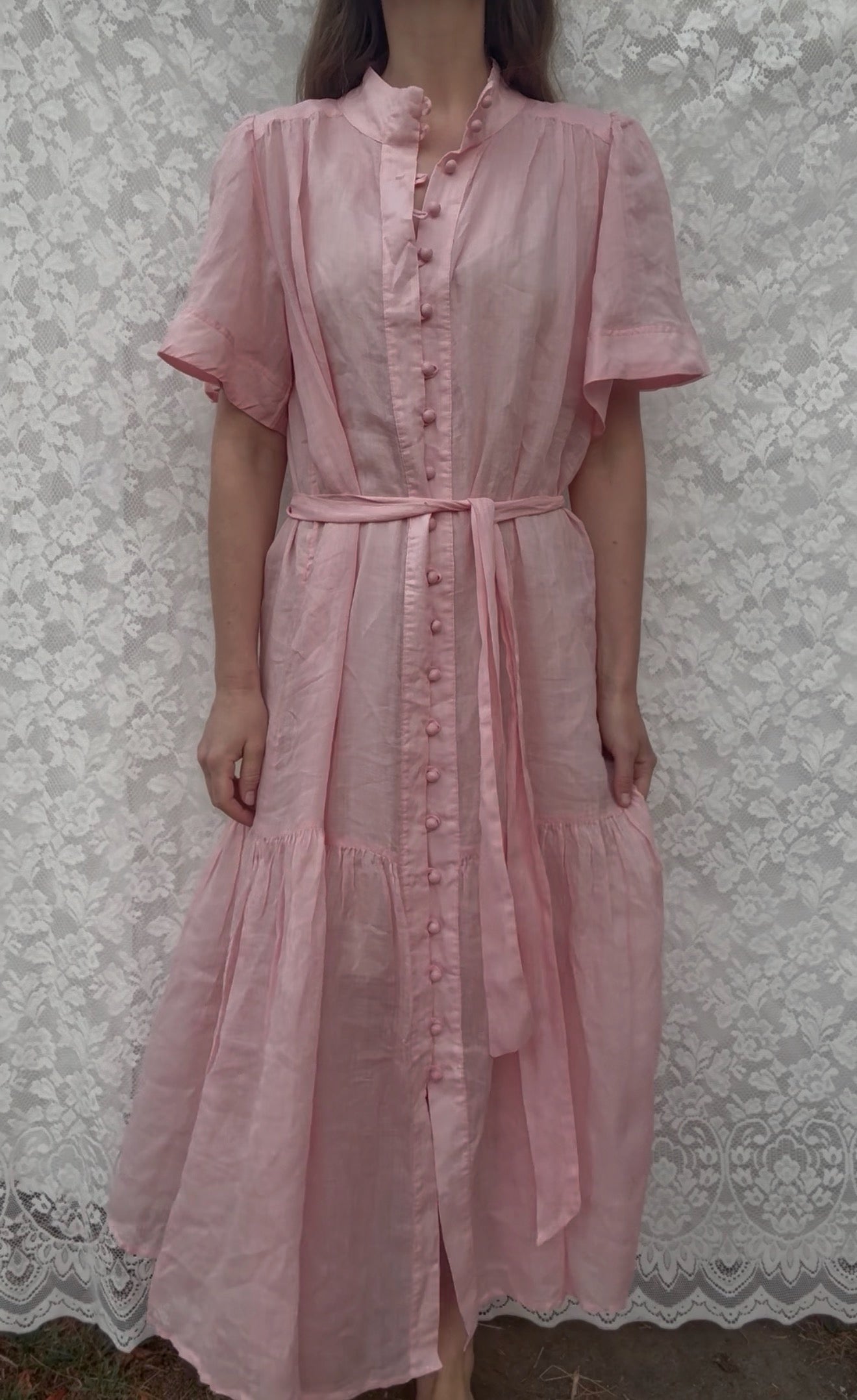 VINTAGE PINK COTTON LINEN DRESS XS-M
