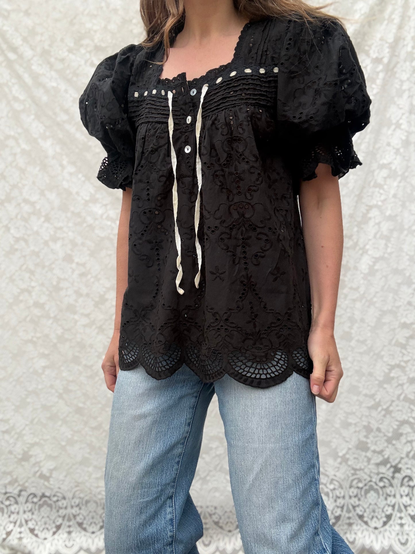 100% RECYCLED COTTON - MORNING SONG BLOUSE BLACK