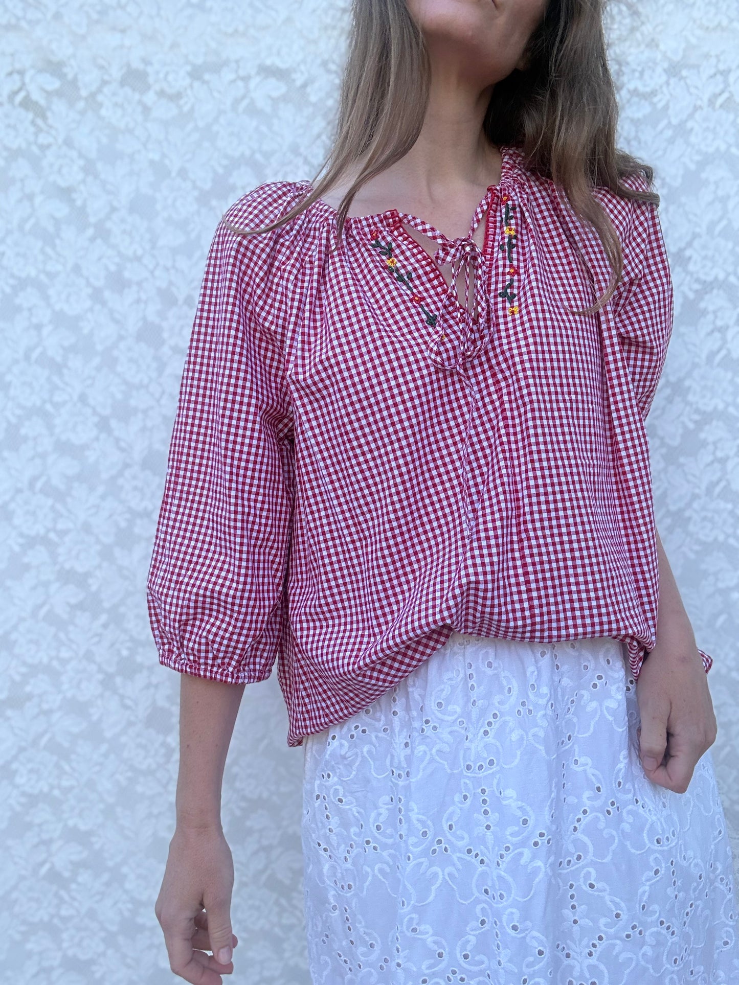 ANYA SMOCK BLOUSE RED GINGHAM