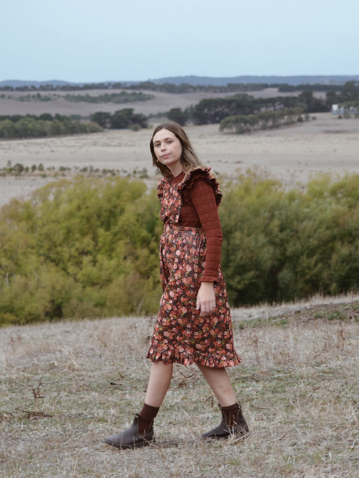 100% RECYCLED COTTON - AUTUMNAL ANOUK RUFFLE PINAFORE/SKIRT CORDUROY
