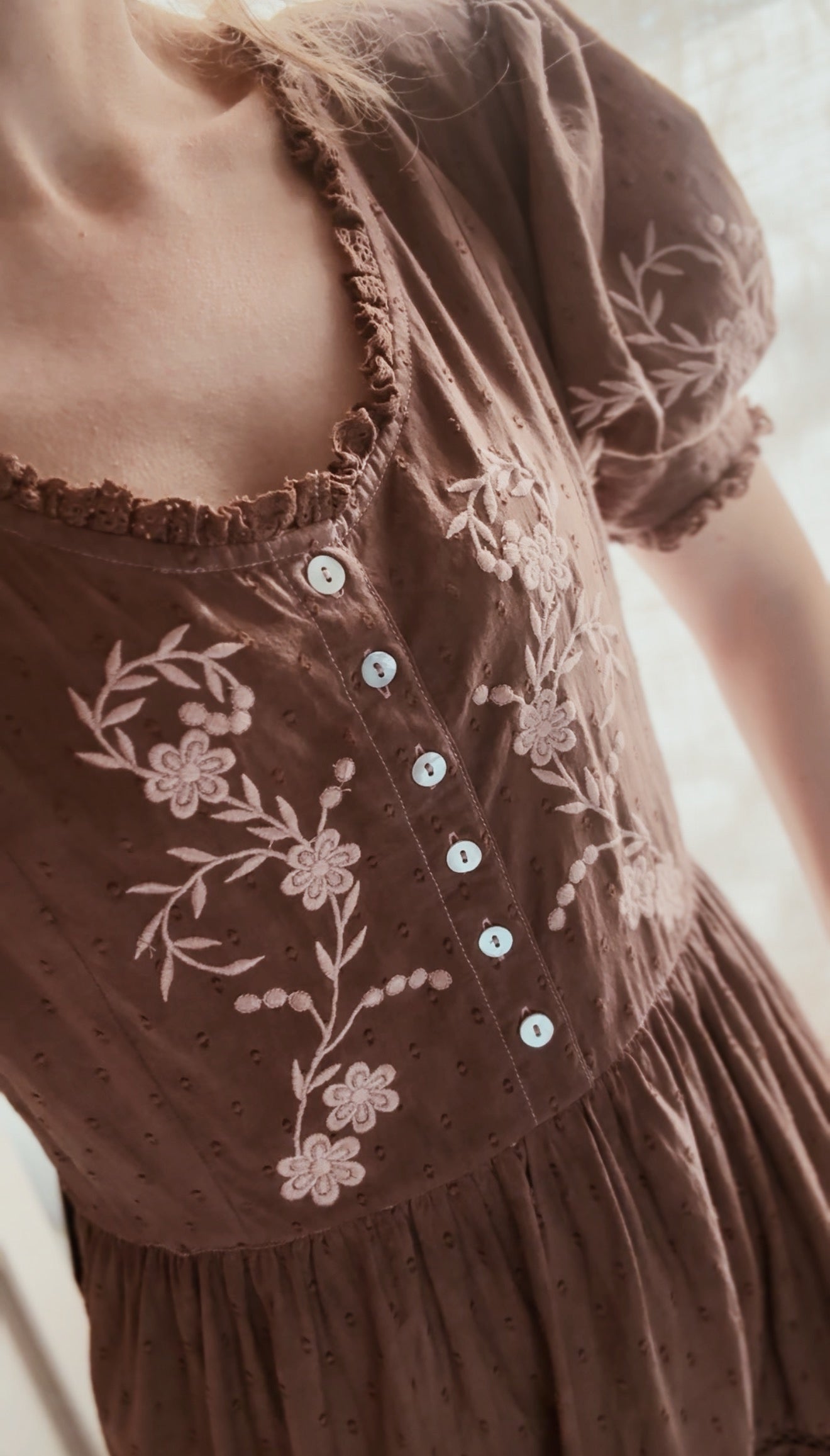 100% RECYCLED COTTON - FAUSTINE DRESS PASTEL WASHED BROWN