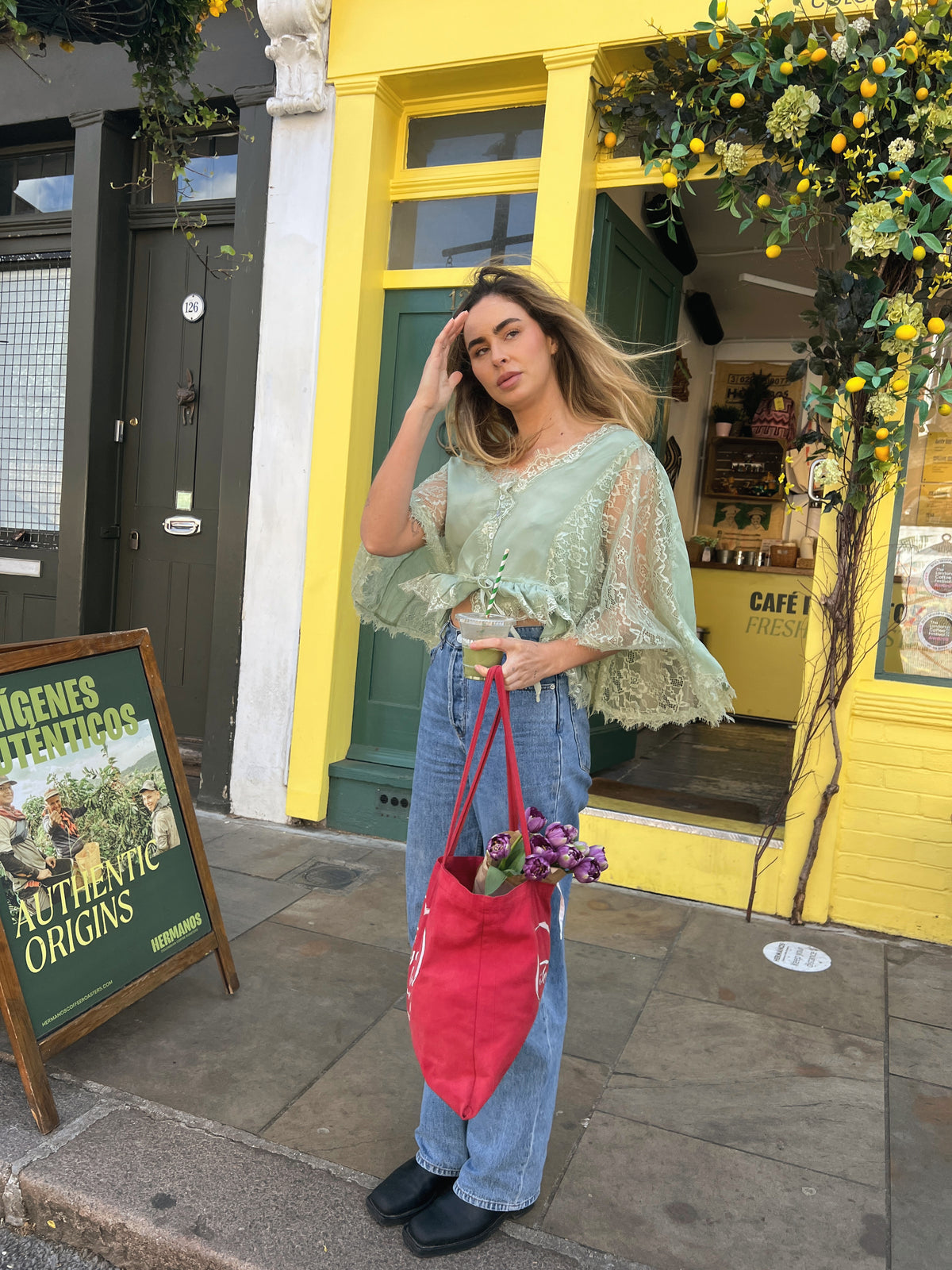 AMORET SILK CAPELET BLOUSE - SAGE