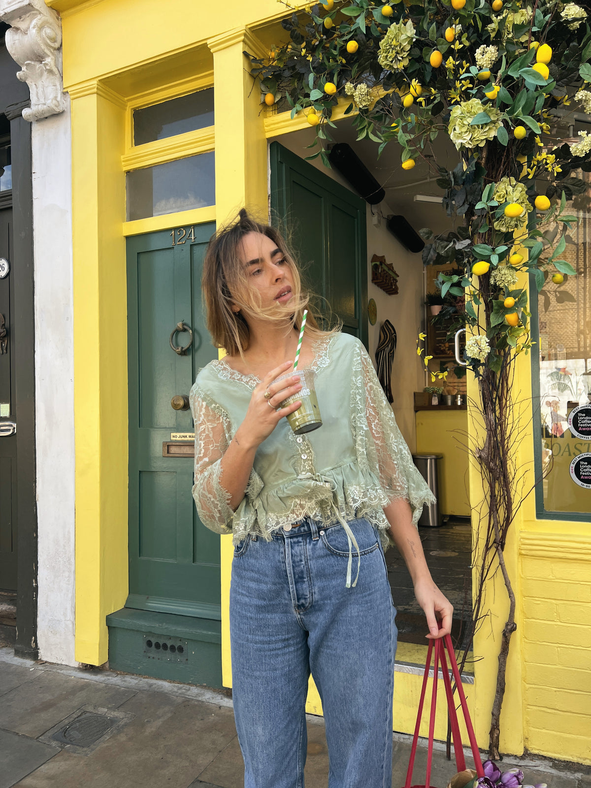 AMORET SILK CAPELET BLOUSE - SAGE