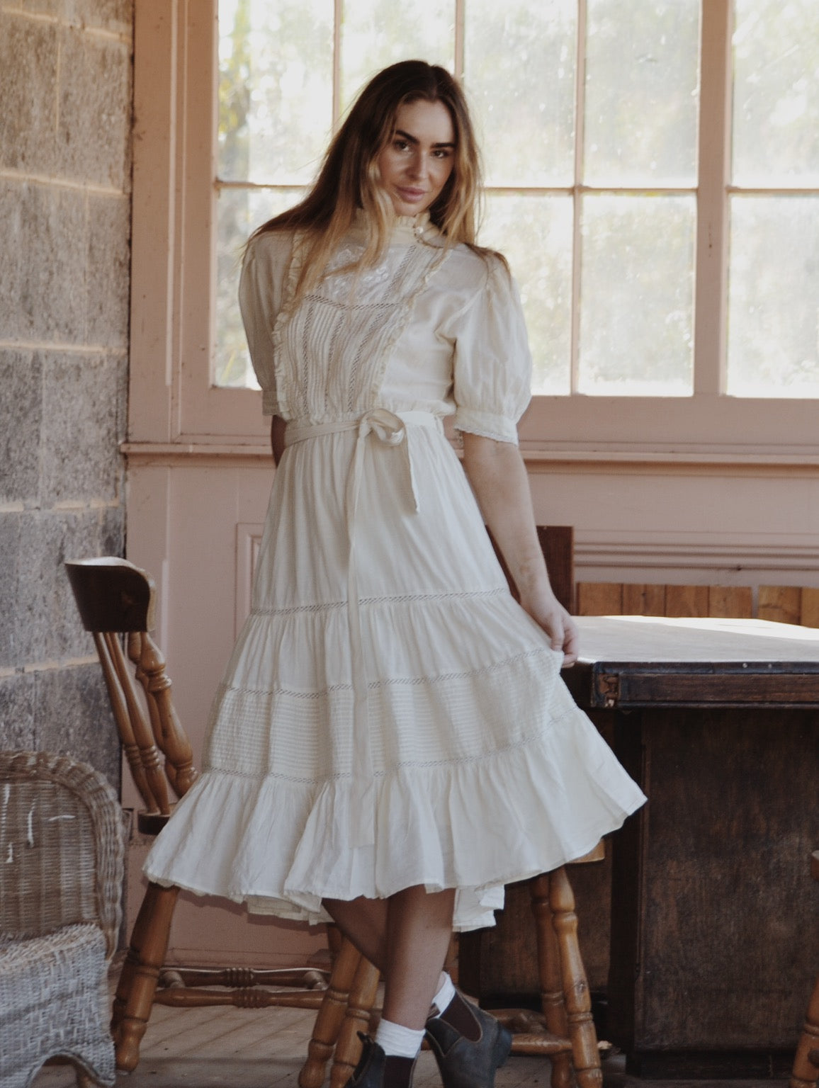SECOND - PAULINA ANTIQUE WHITE COTTON DRESS