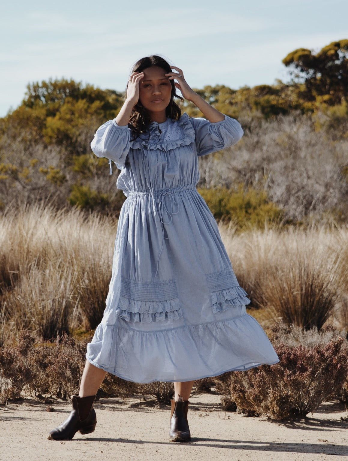 ABERDEEN DUSTY BLUE COTTON LACE DRESS