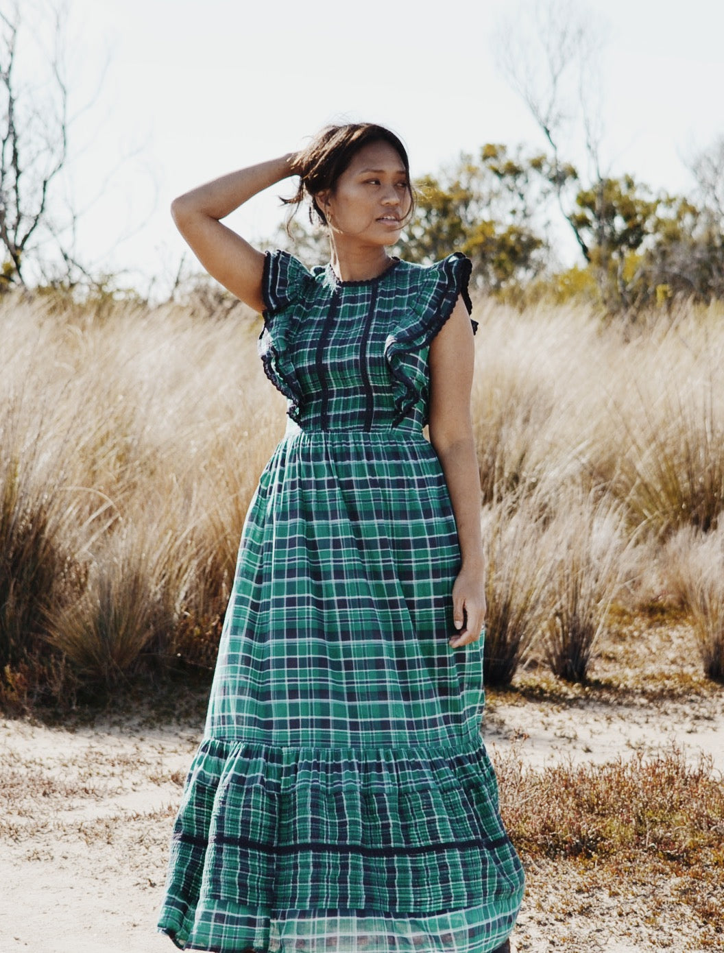 ARLINGTON DRESS PLAID FOREST GREEN