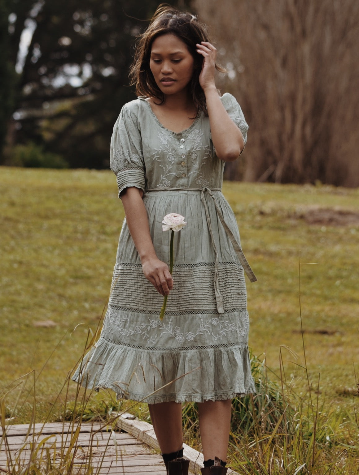 FAUSTINE DRESS DESERT SAGE