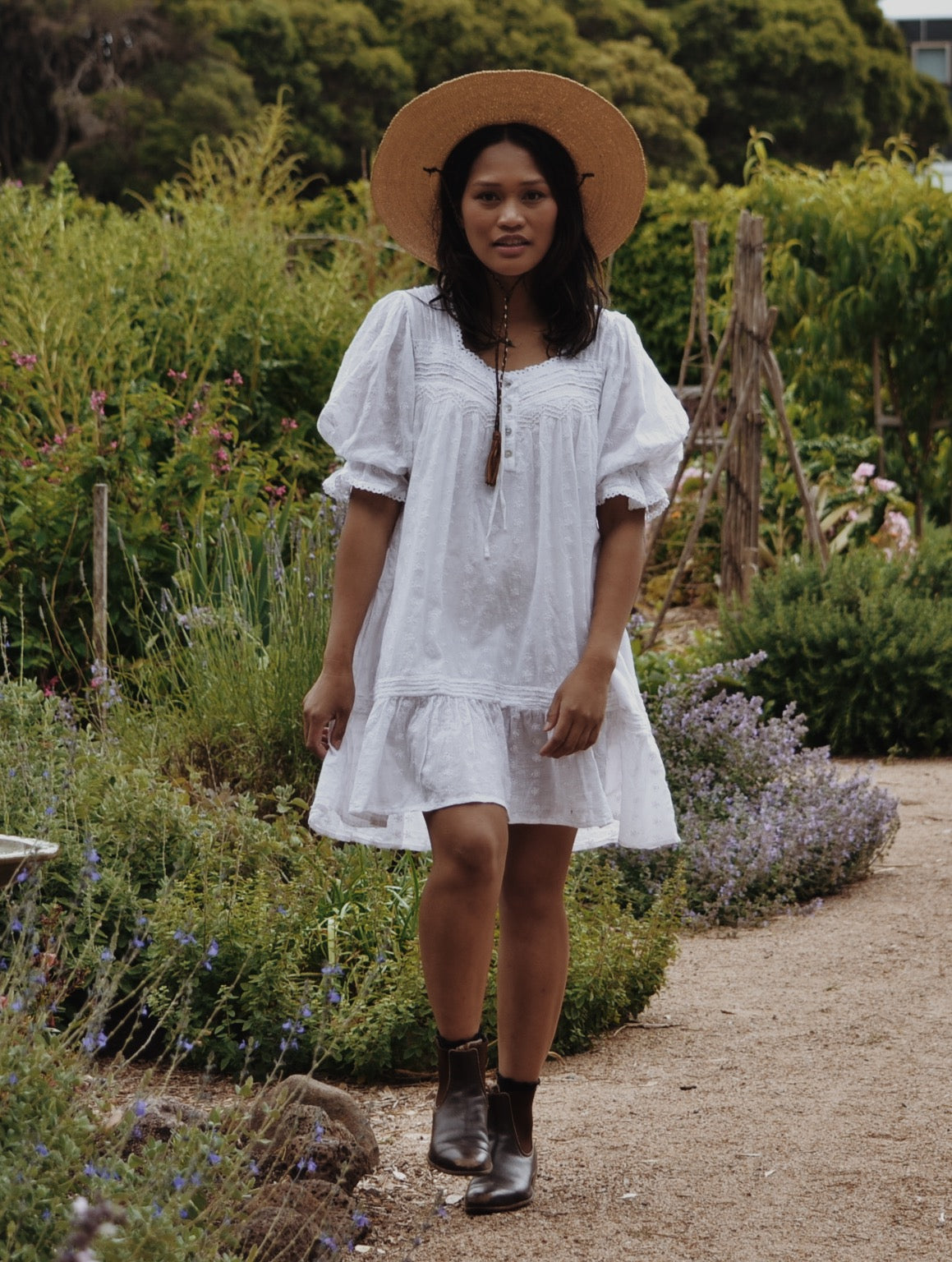 SMALL RESTOCK - MORNING SONG HAND SMOCKED DRESS WHITE COTTON LACE