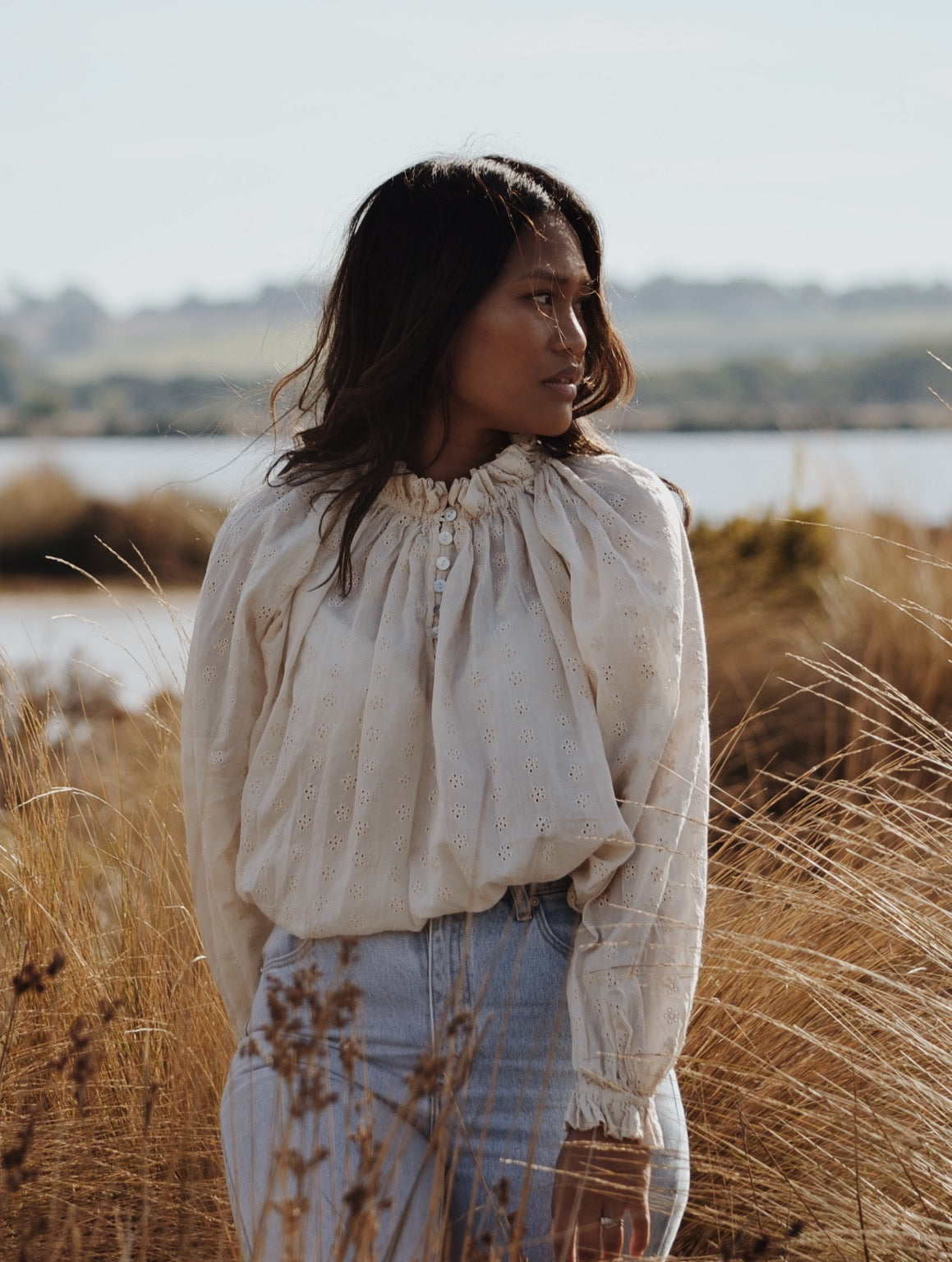 PRAIRIE BLOUSE ANTIQUE WHITE LACE COTTON