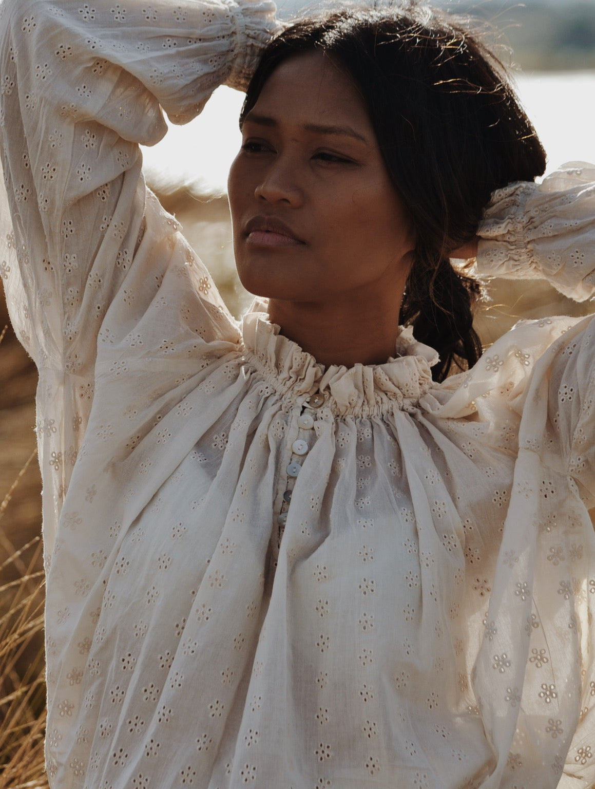 PRAIRIE BLOUSE ANTIQUE WHITE LACE COTTON