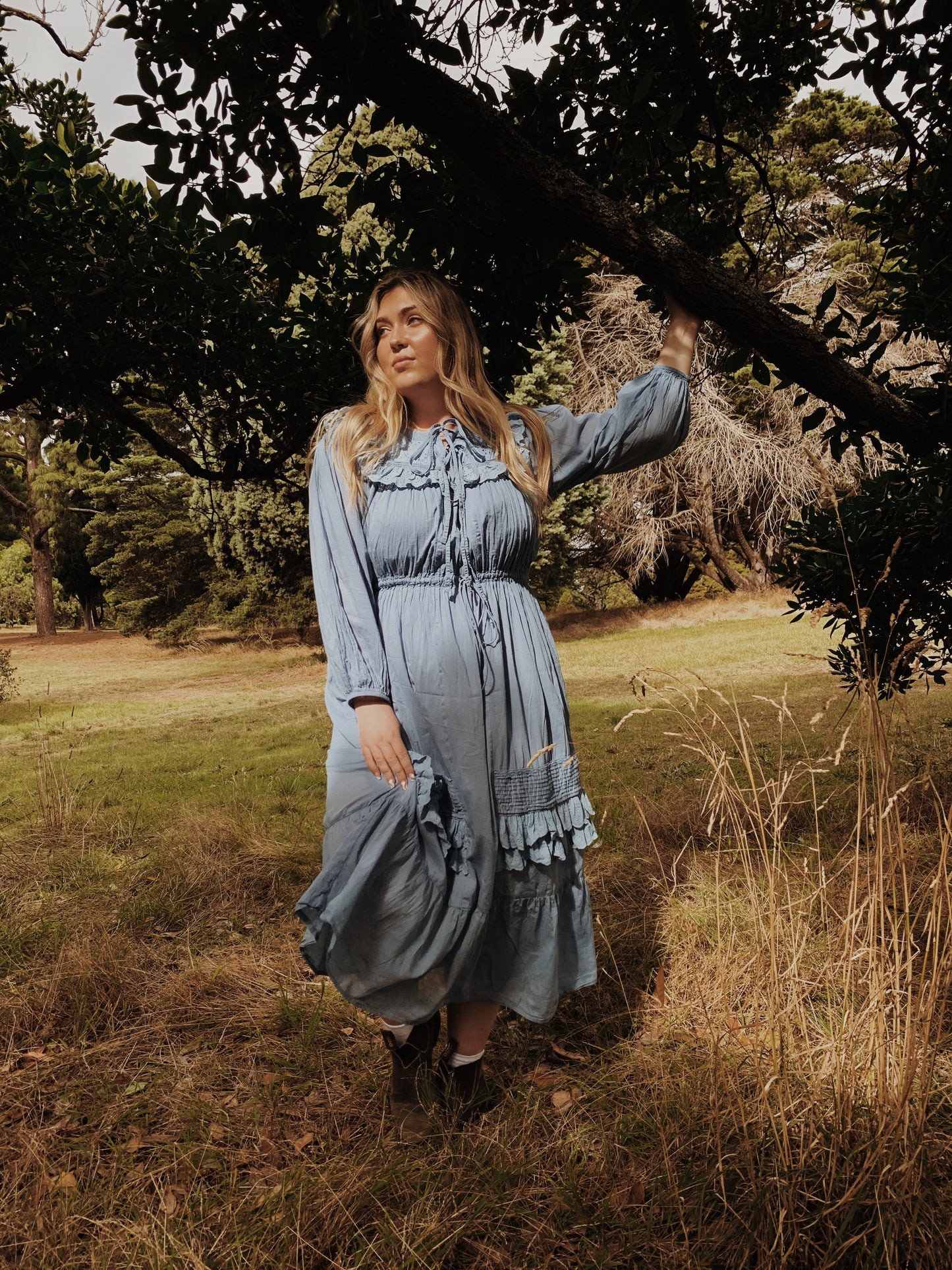 ABERDEEN DUSTY BLUE COTTON LACE DRESS