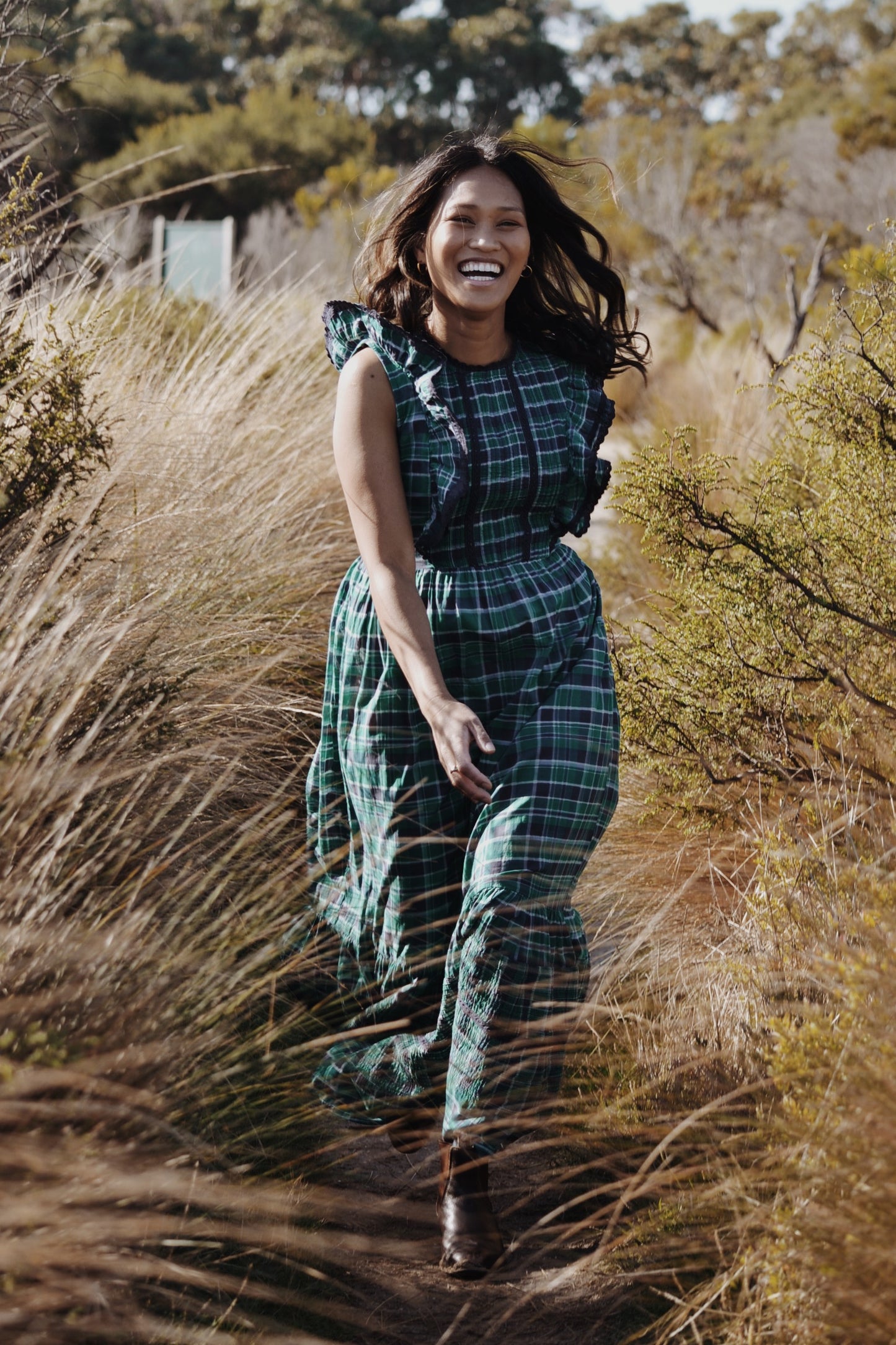 ARLINGTON DRESS PLAID FOREST GREEN