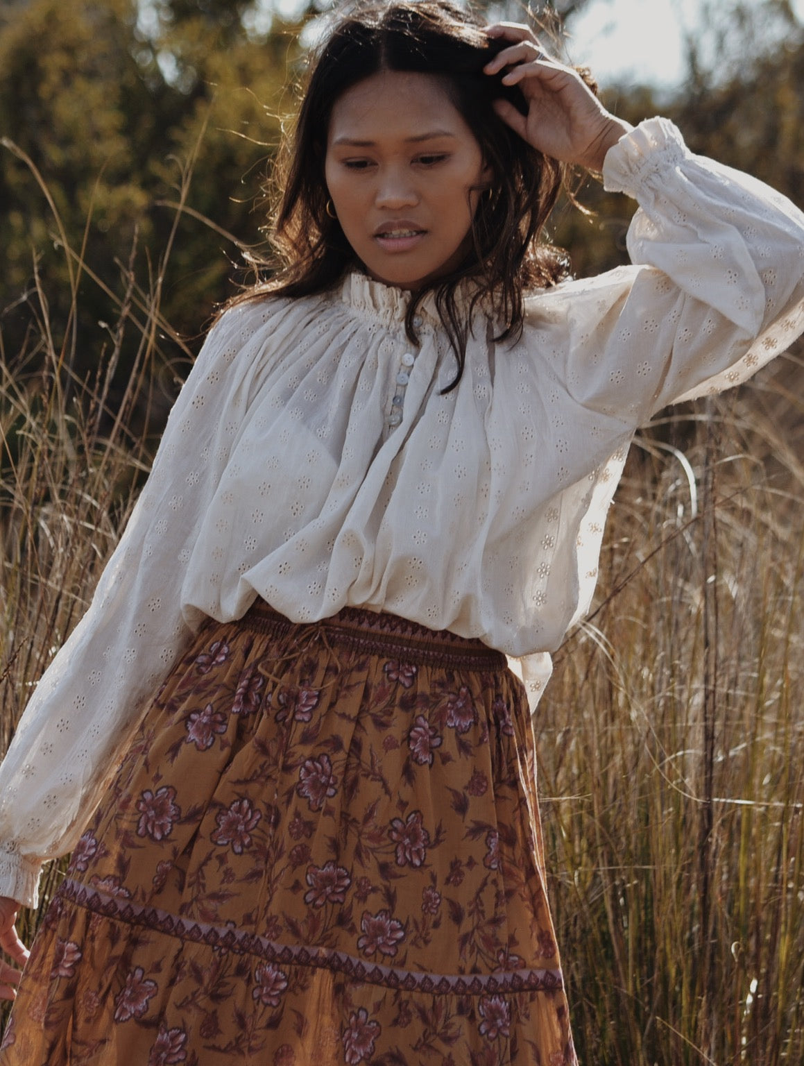 PRAIRIE BLOUSE ANTIQUE WHITE LACE COTTON