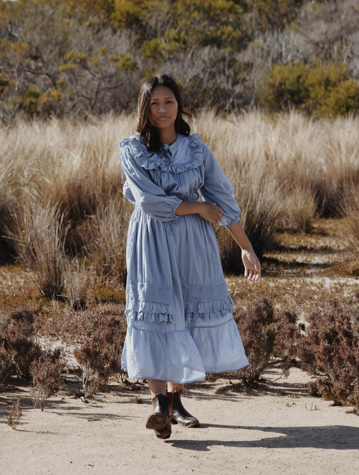 ABERDEEN DUSTY BLUE COTTON LACE DRESS