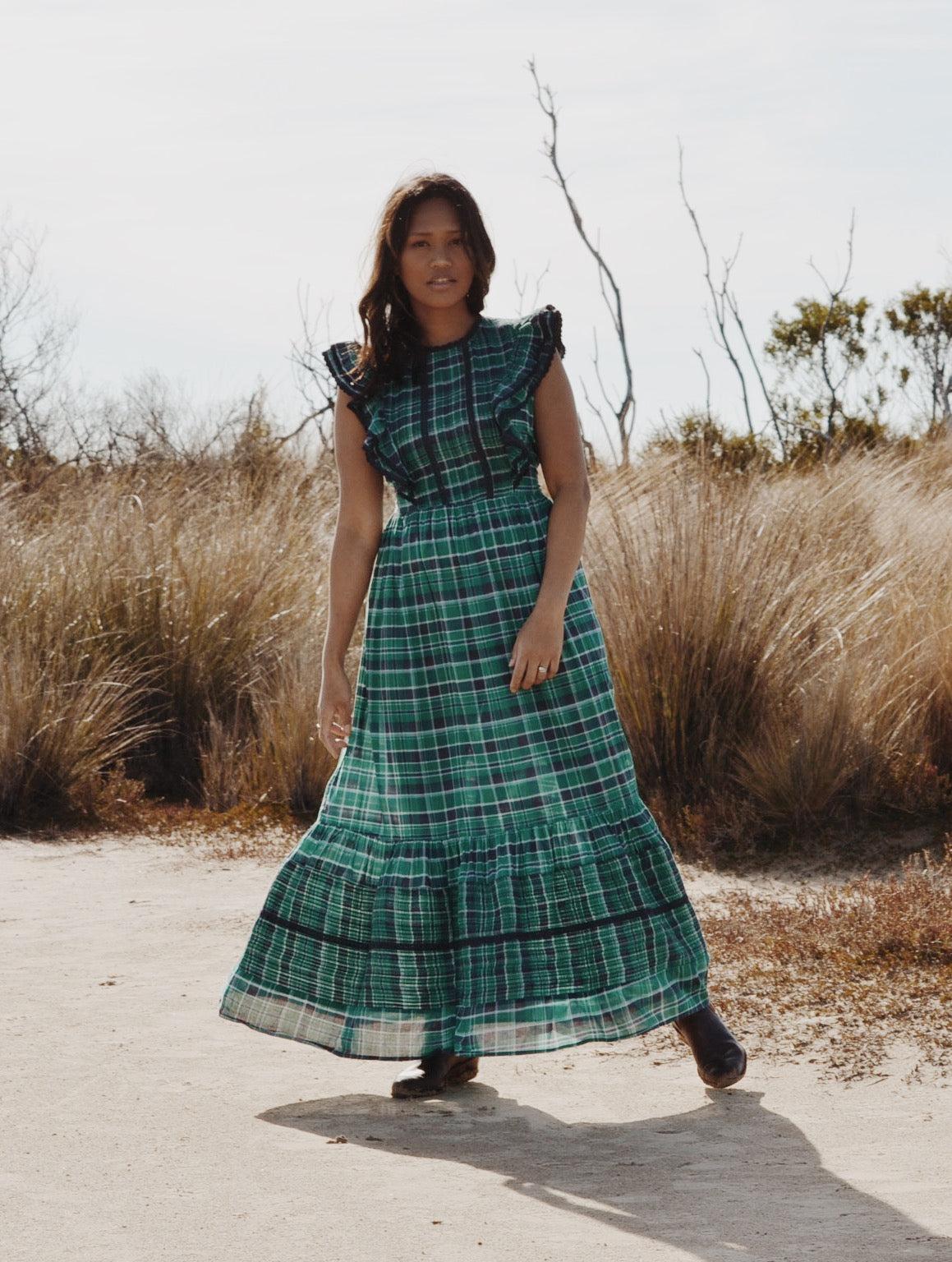 ARLINGTON DRESS PLAID FOREST GREEN