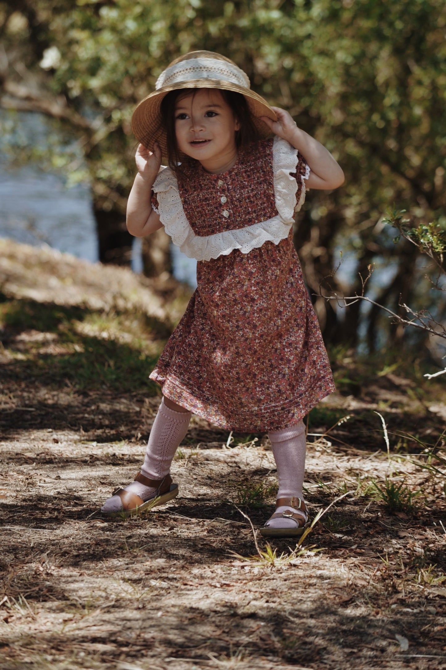 ANNABELLE GIRL'S DRESS DITSY FLORAL IN POPPY