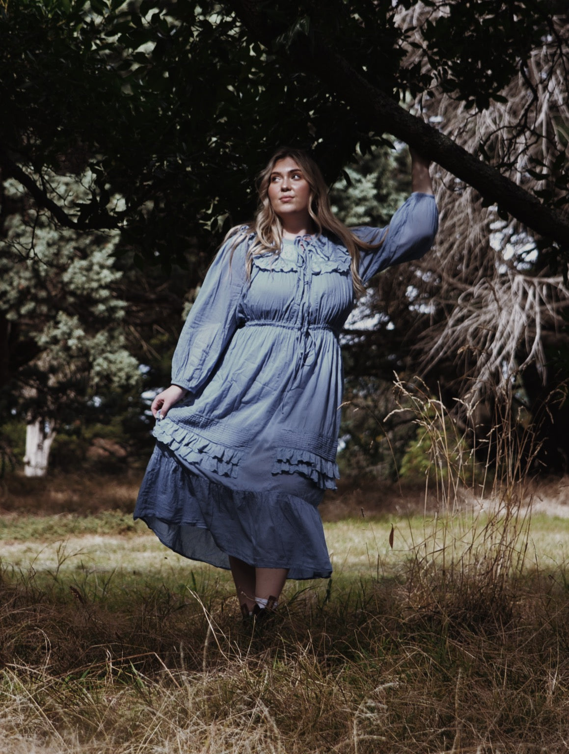 ABERDEEN DUSTY BLUE COTTON LACE DRESS