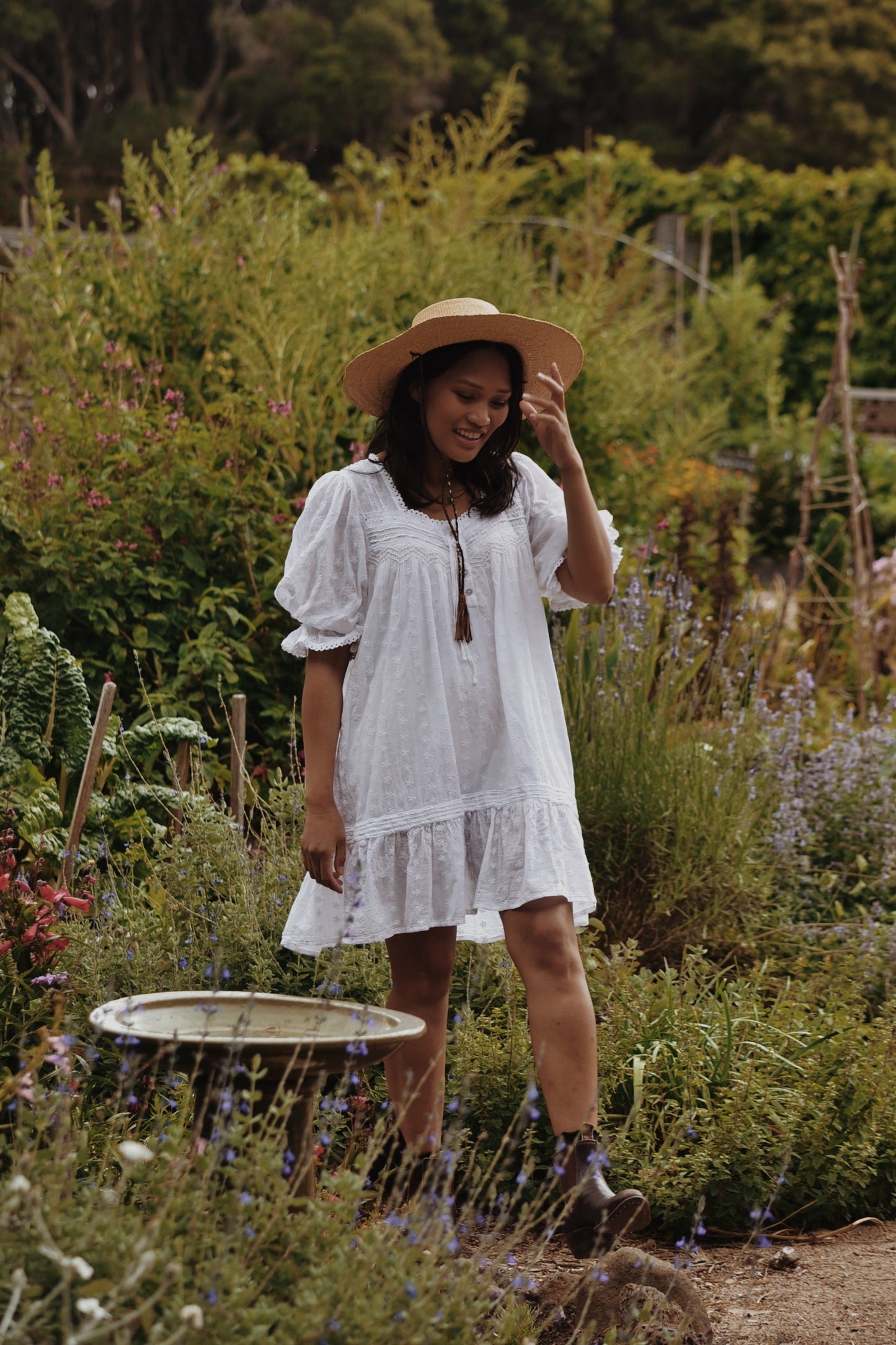 SMALL RESTOCK - MORNING SONG HAND SMOCKED DRESS WHITE COTTON LACE