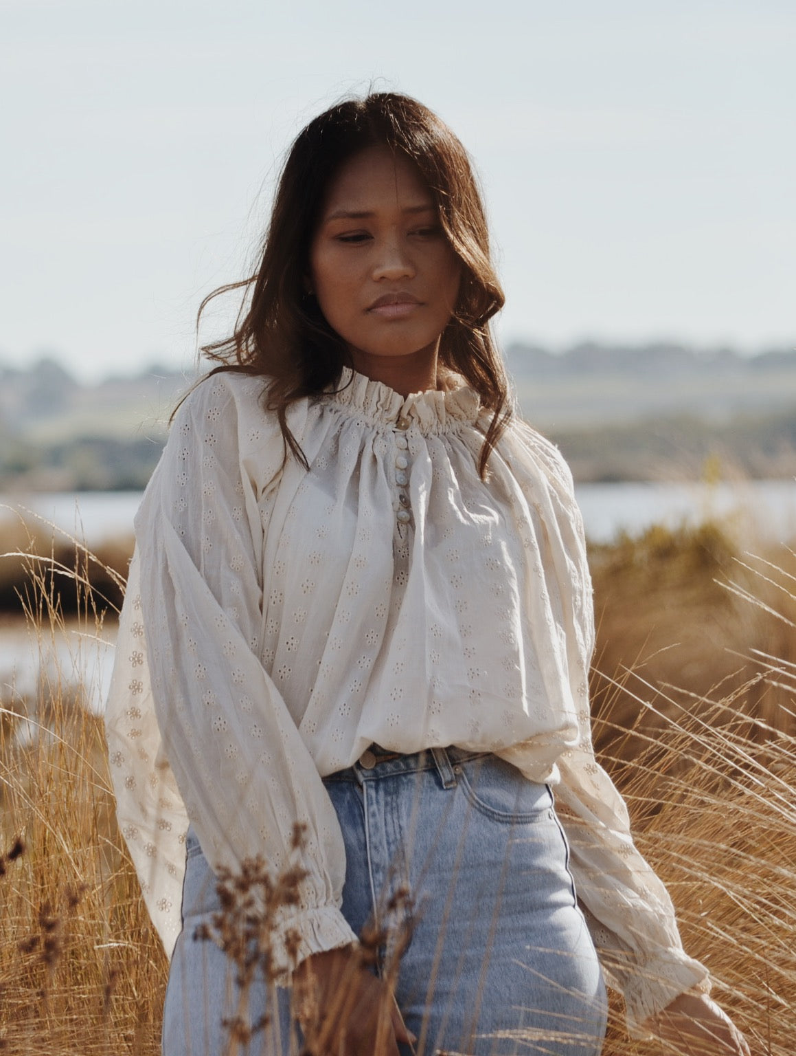 PRAIRIE BLOUSE ANTIQUE WHITE LACE COTTON