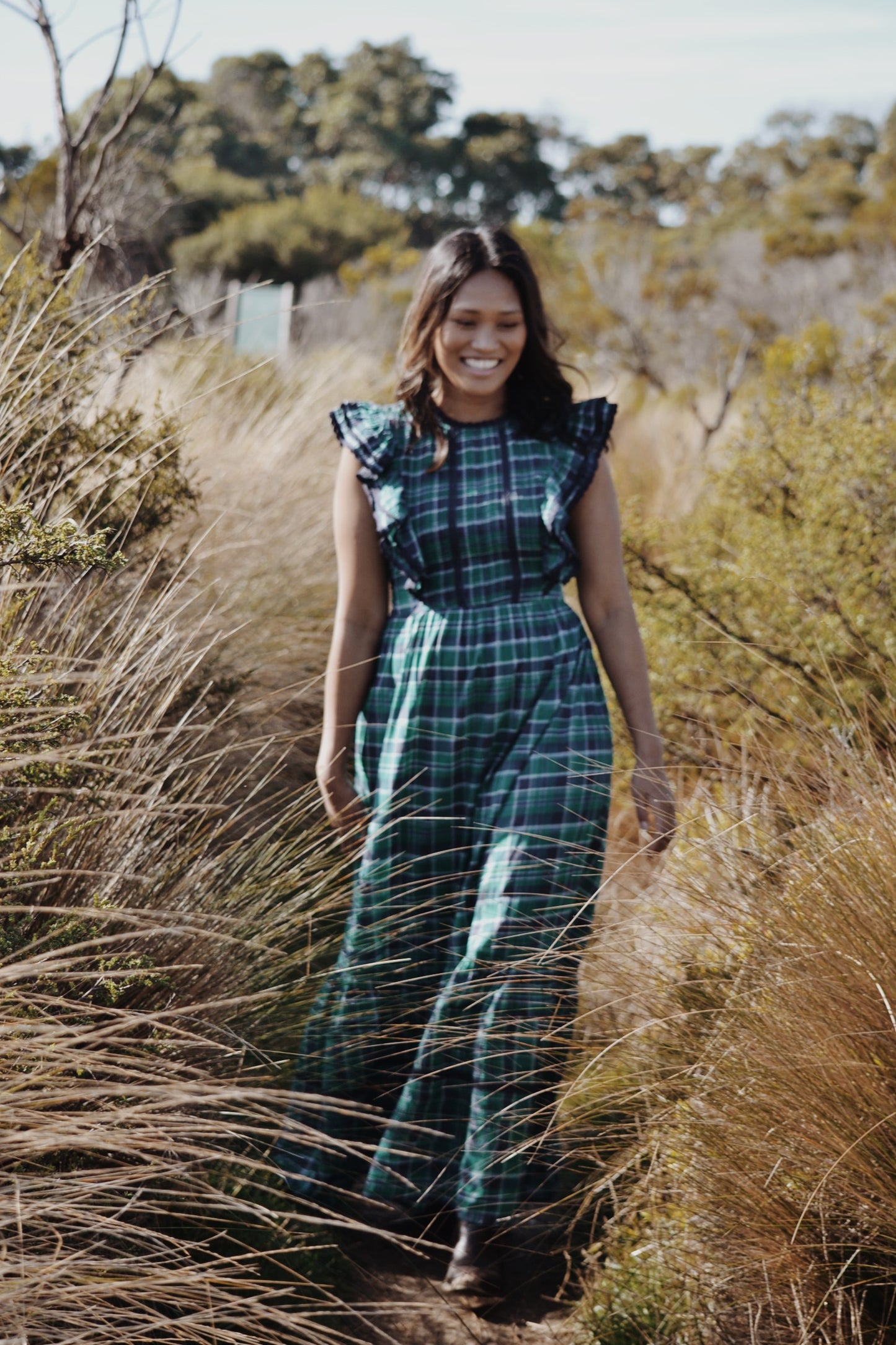 ARLINGTON DRESS PLAID FOREST GREEN