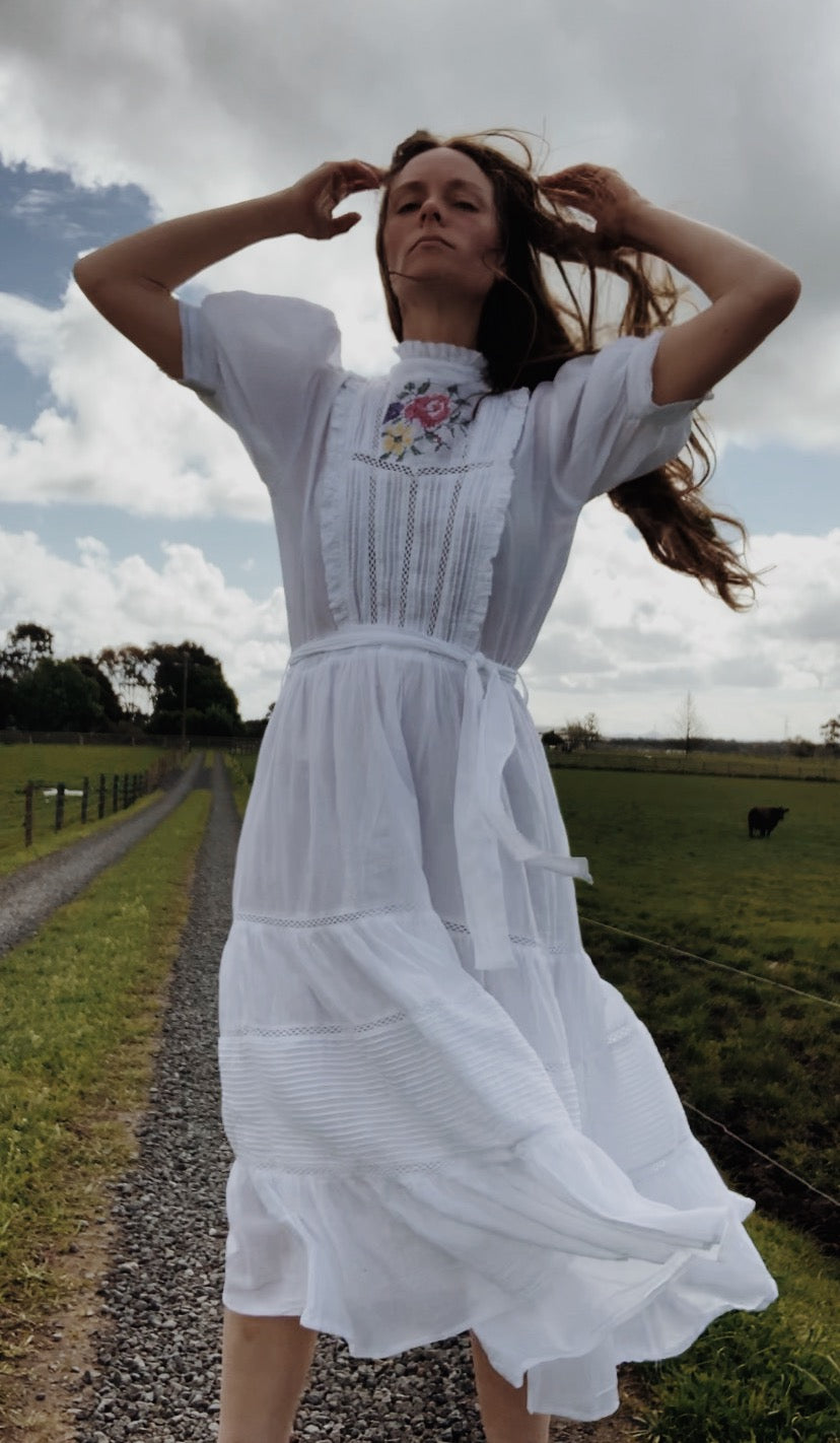 PAULINA WHITE CROSS STITCH COTTON DRESS