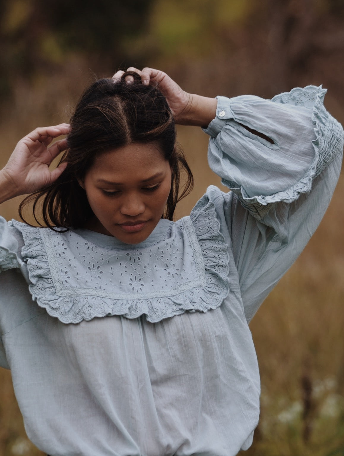 BEATRIX BLOUSE OPAL BLUE COTTON GAUZE