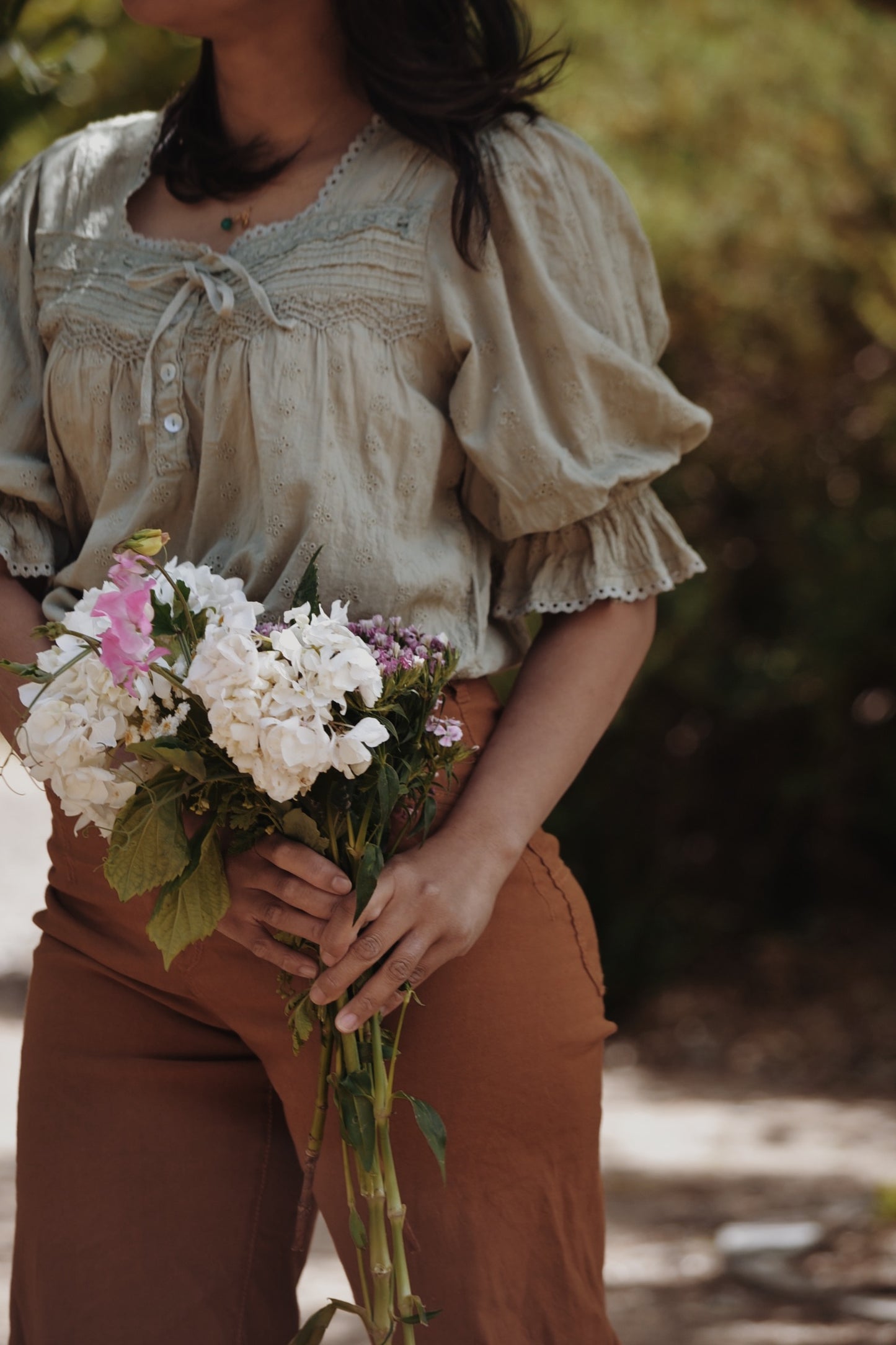 MORNING SONG HAND SMOCKED BLOUSE SAGE