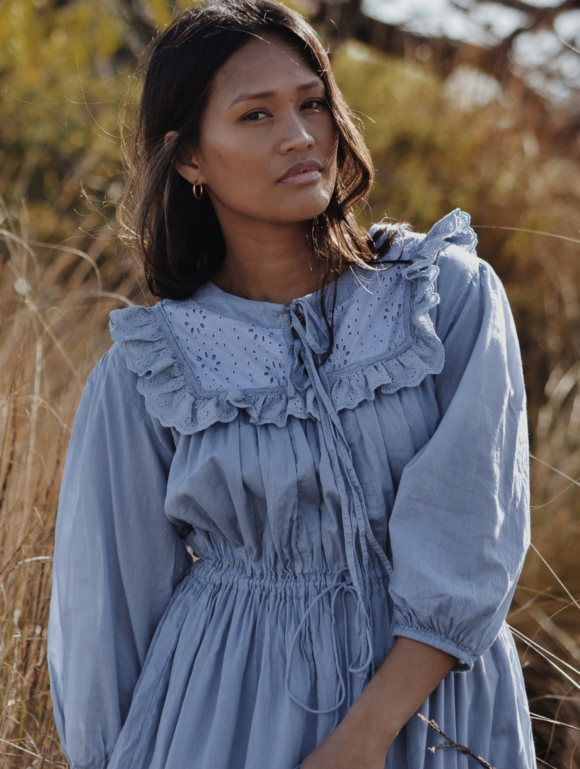 ABERDEEN DUSTY BLUE COTTON LACE DRESS