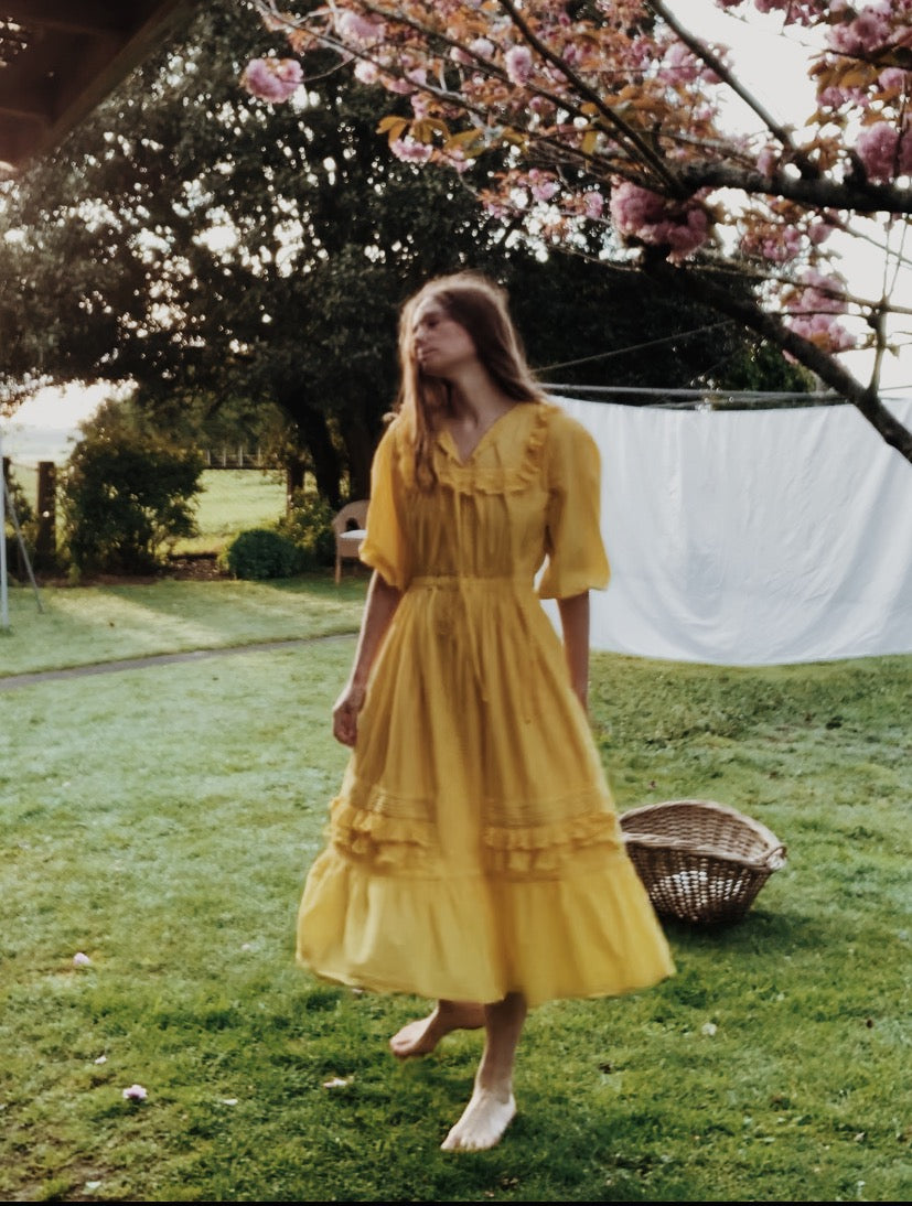 100% RECYCLED COTTON - ABERDEEN BUTTERCUP COTTON LACE DRESS