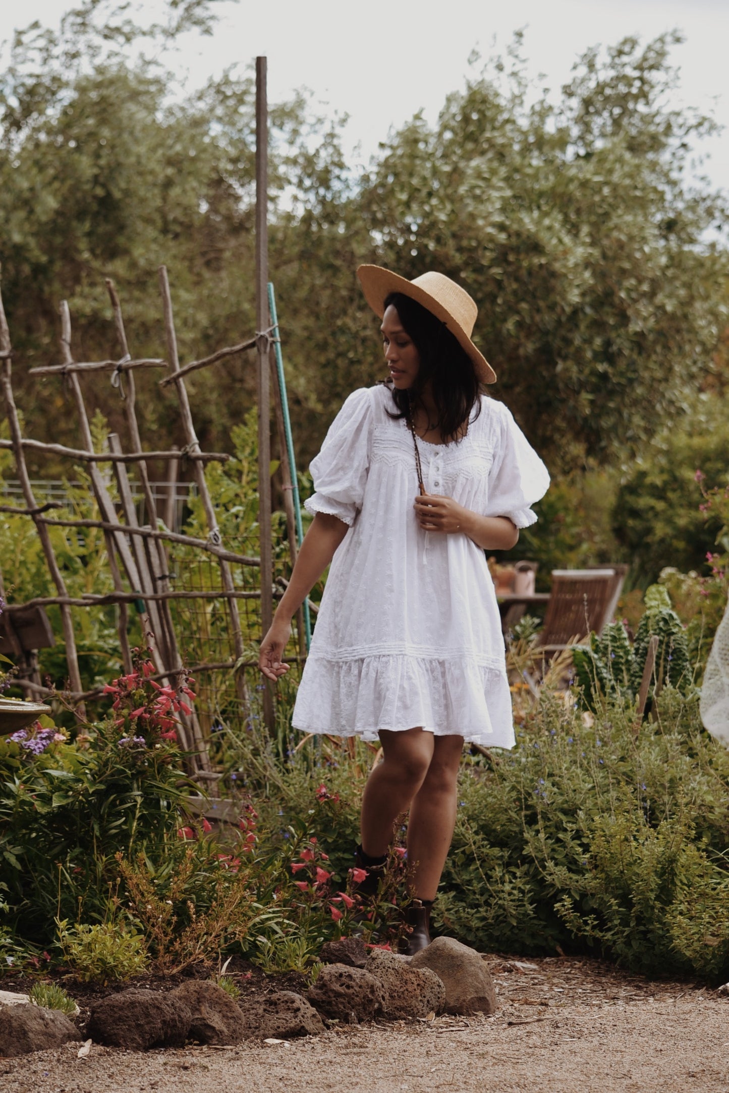 SMALL RESTOCK - MORNING SONG HAND SMOCKED DRESS WHITE COTTON LACE