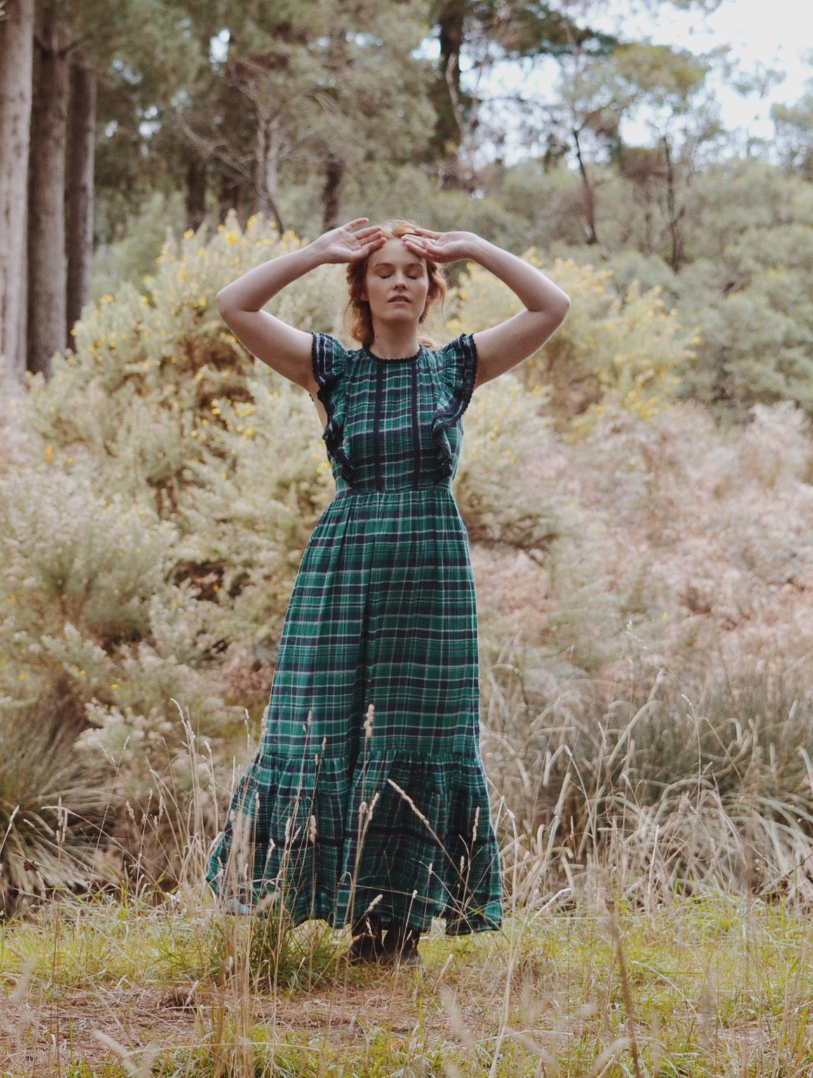 ARLINGTON DRESS PLAID FOREST GREEN