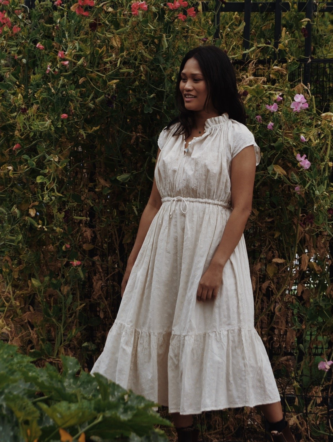 SMALL RESTOCK - 100% RECYCLED COTTON - ISABEL DRESS ANTIQUE WHITE COTTON LACE