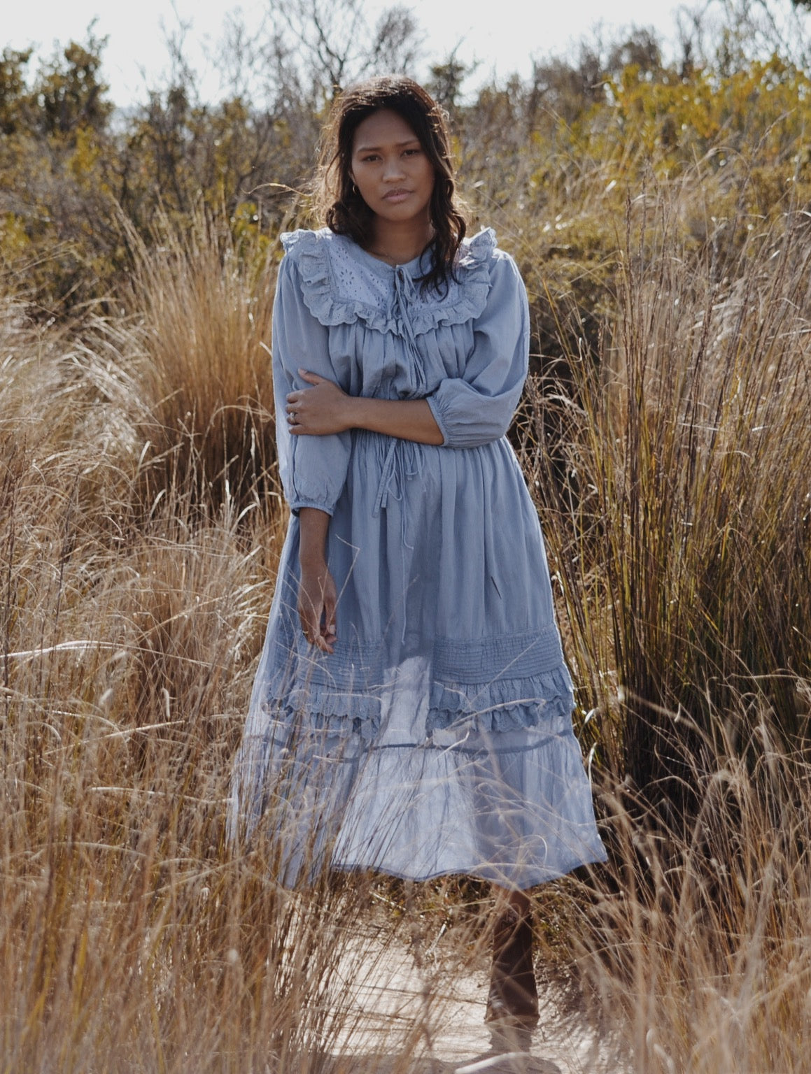 ABERDEEN DUSTY BLUE COTTON LACE DRESS