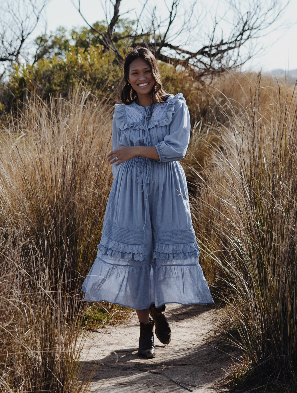 ABERDEEN DUSTY BLUE COTTON LACE DRESS