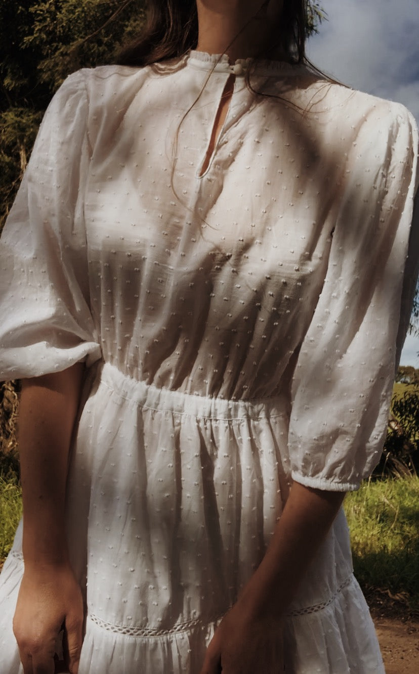 SAINSBURY WHITE COTTON LACE DRESS