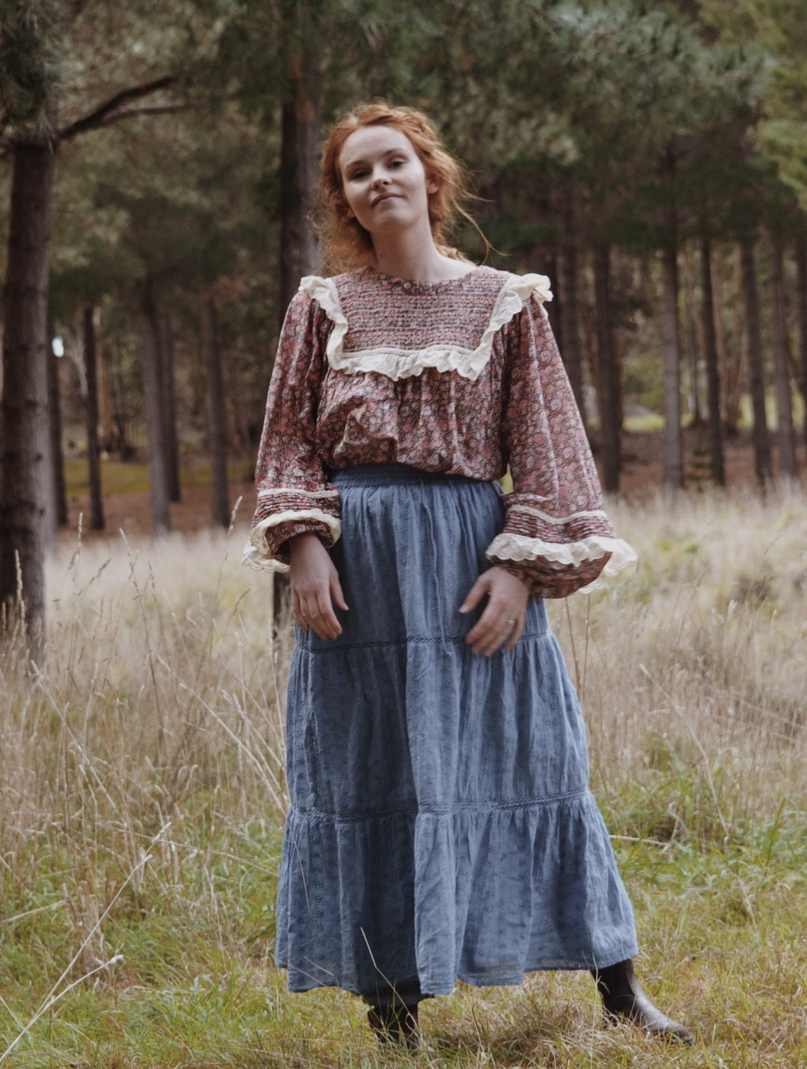 KATERINA SKIRT DUSTY BLUE COTTON LACE