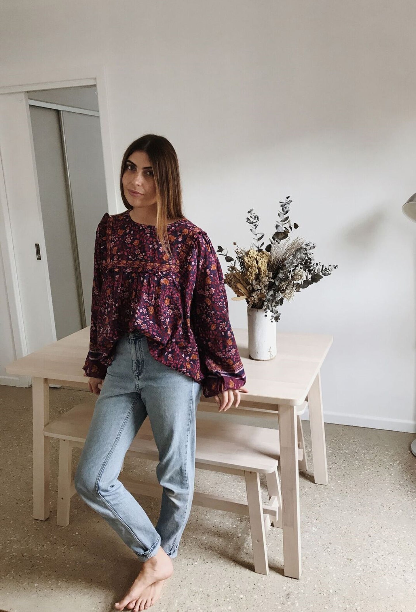 PRELOVED - DALI BLOUSE NAVY FLORAL SMALL