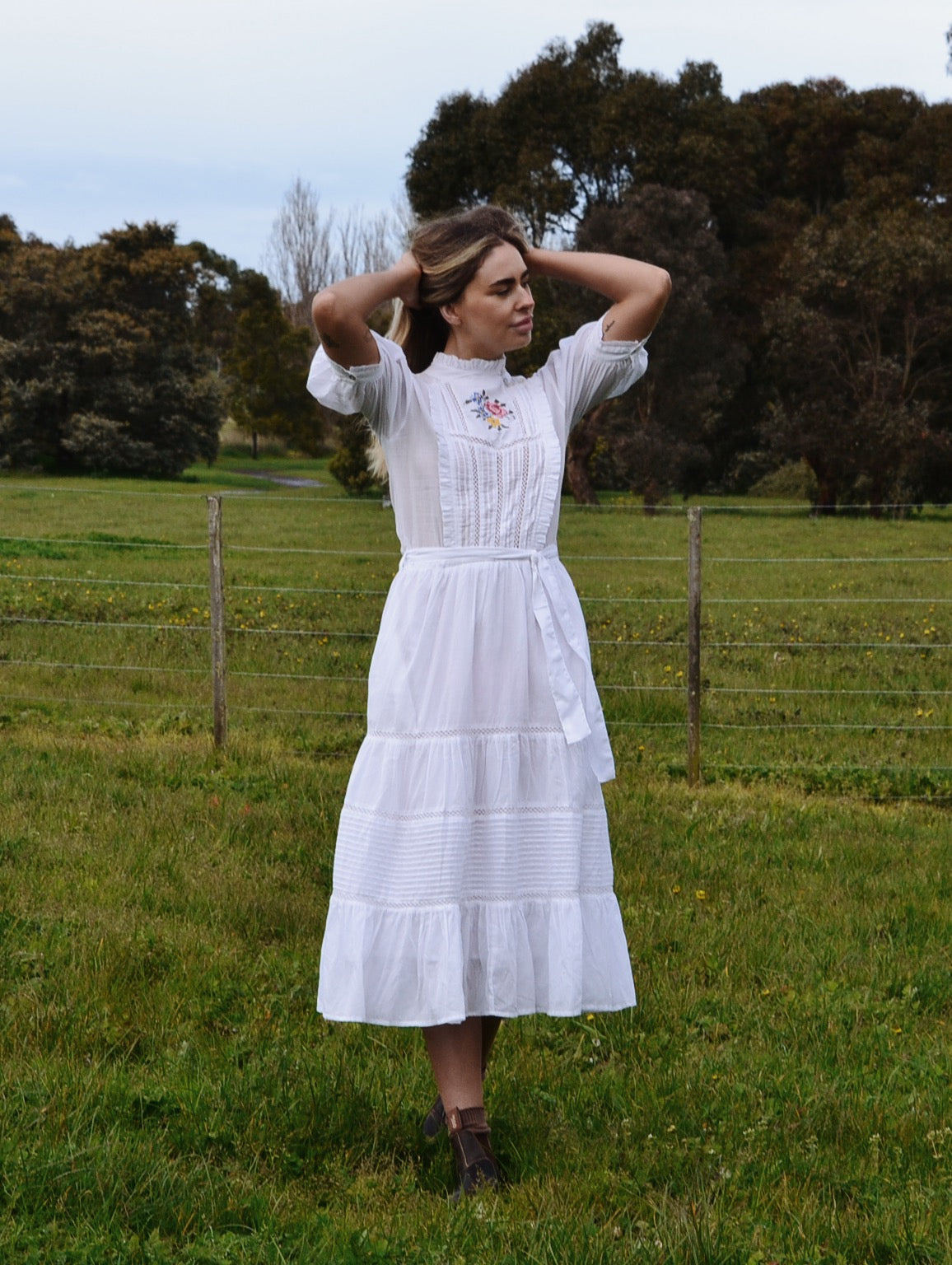 PAULINA WHITE CROSS STITCH COTTON DRESS