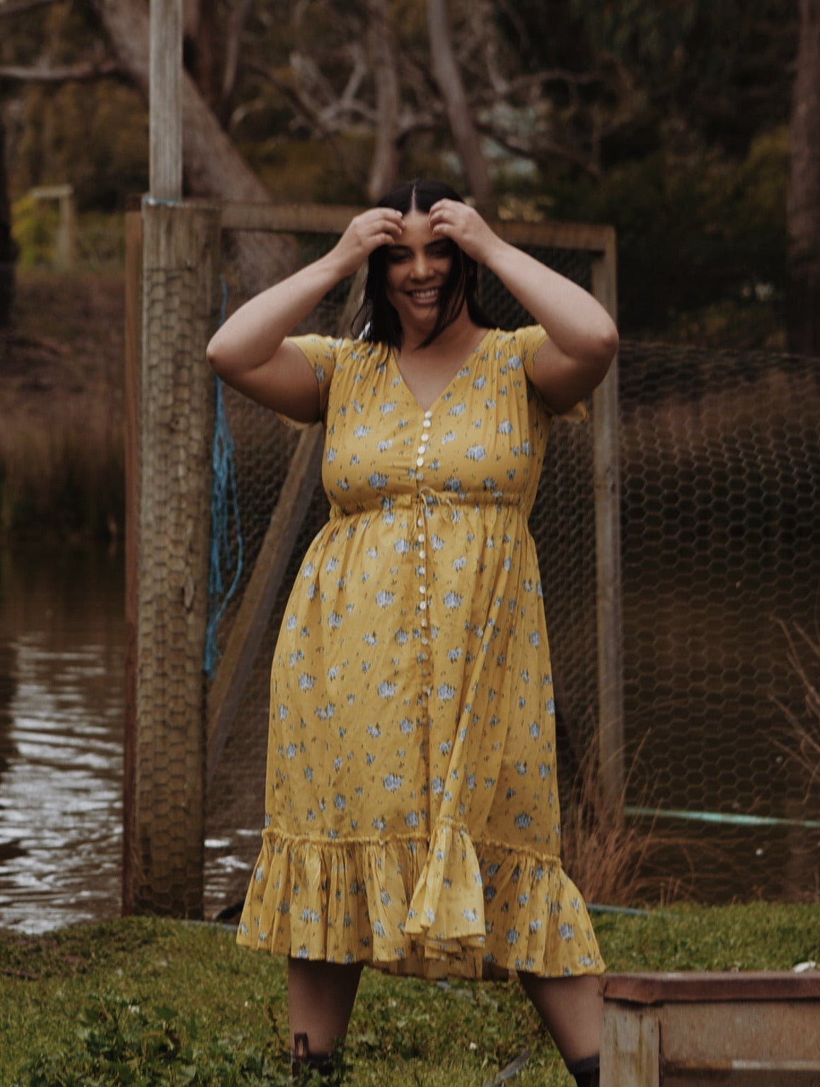 100% RECYCLED COTTON - DULCIE DRESS LEMON FLORAL