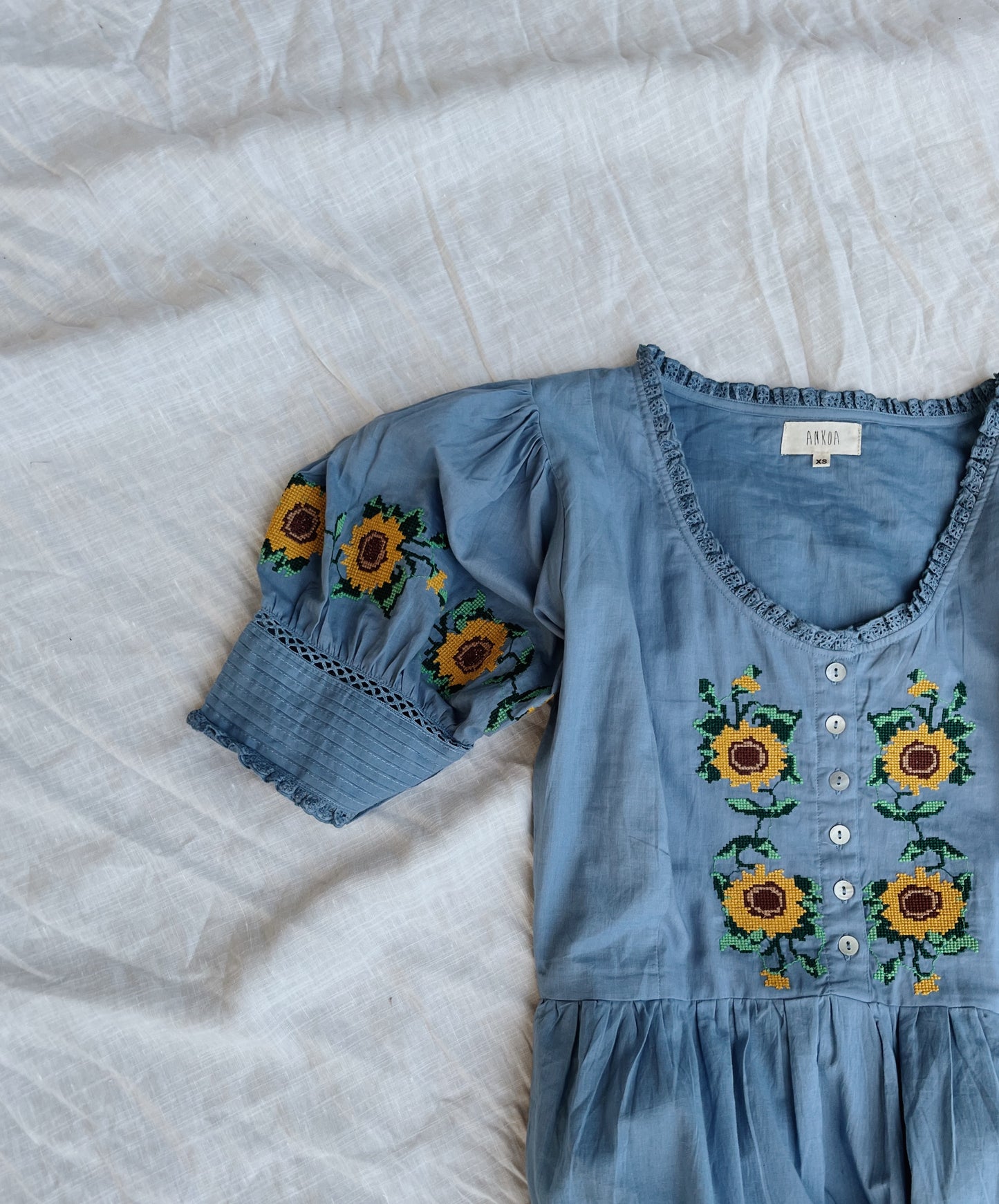 100% RECYCLED COTTON - FAUSTINE DRESS SUNFLOWER CROSS STITCH