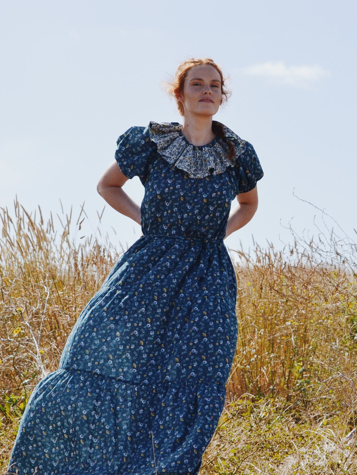 100% RECYCLED COTTON - PIERROT MAXI DRESS BLUE FLORAL