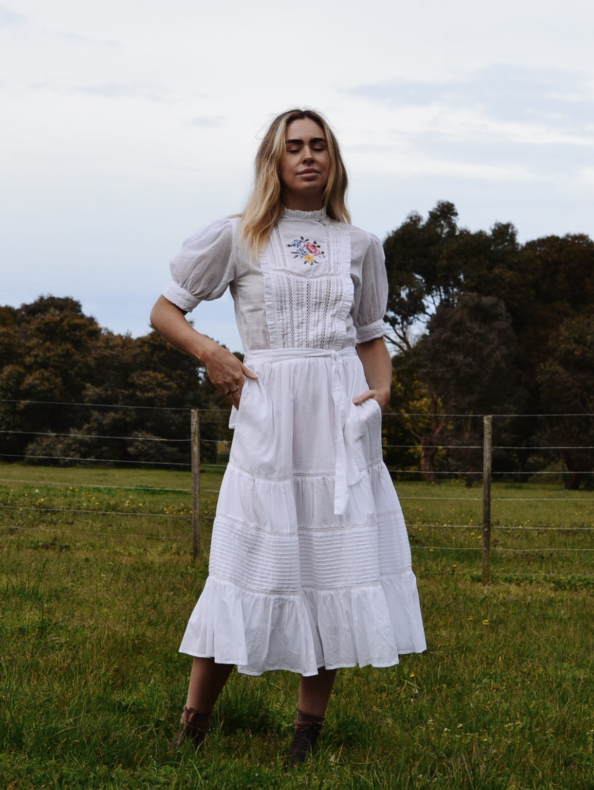 PAULINA WHITE CROSS STITCH COTTON DRESS