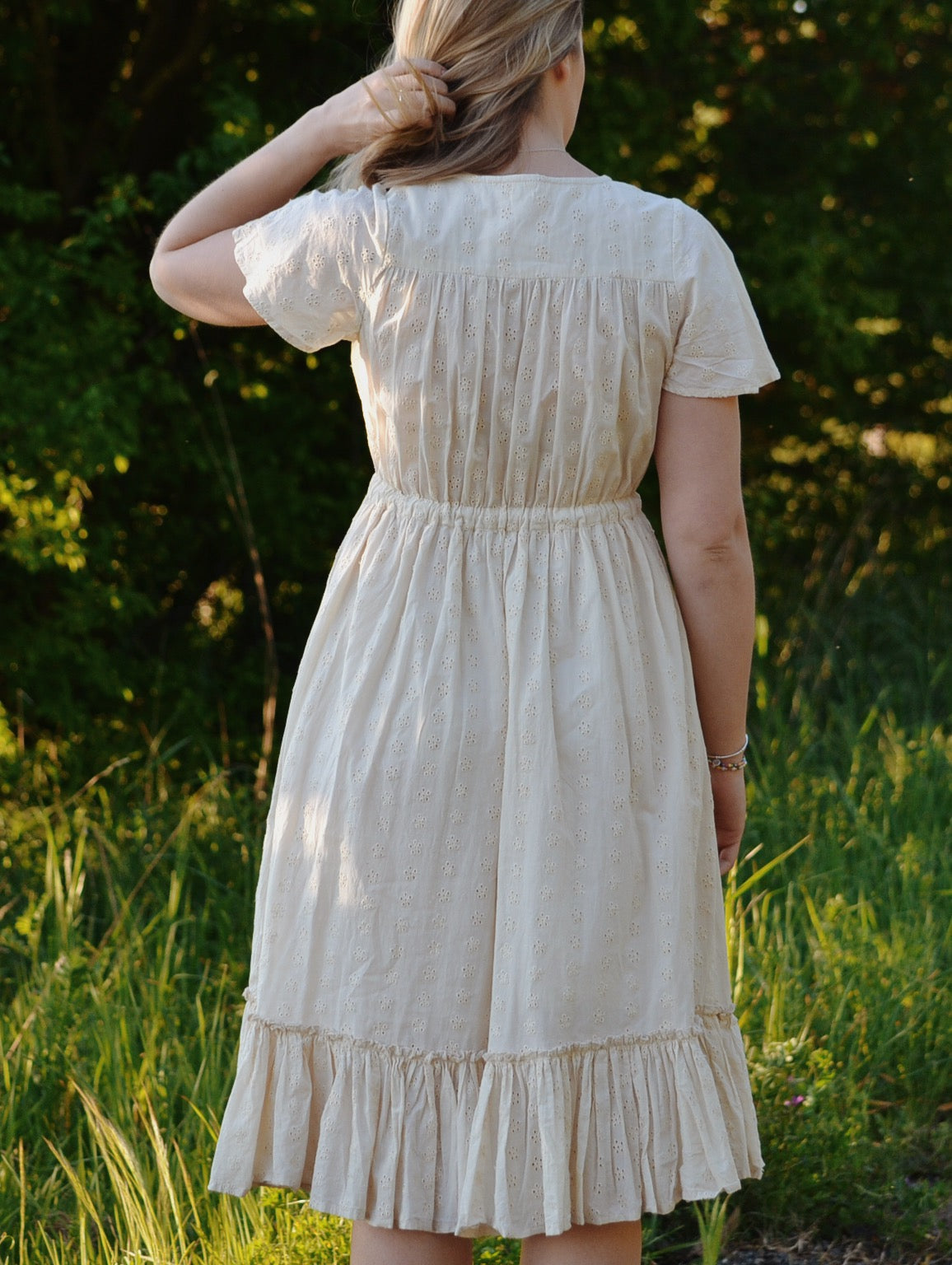100% RECYCLED COTTON - RU DRESS ANTIQUE WHITE COTTON LACE