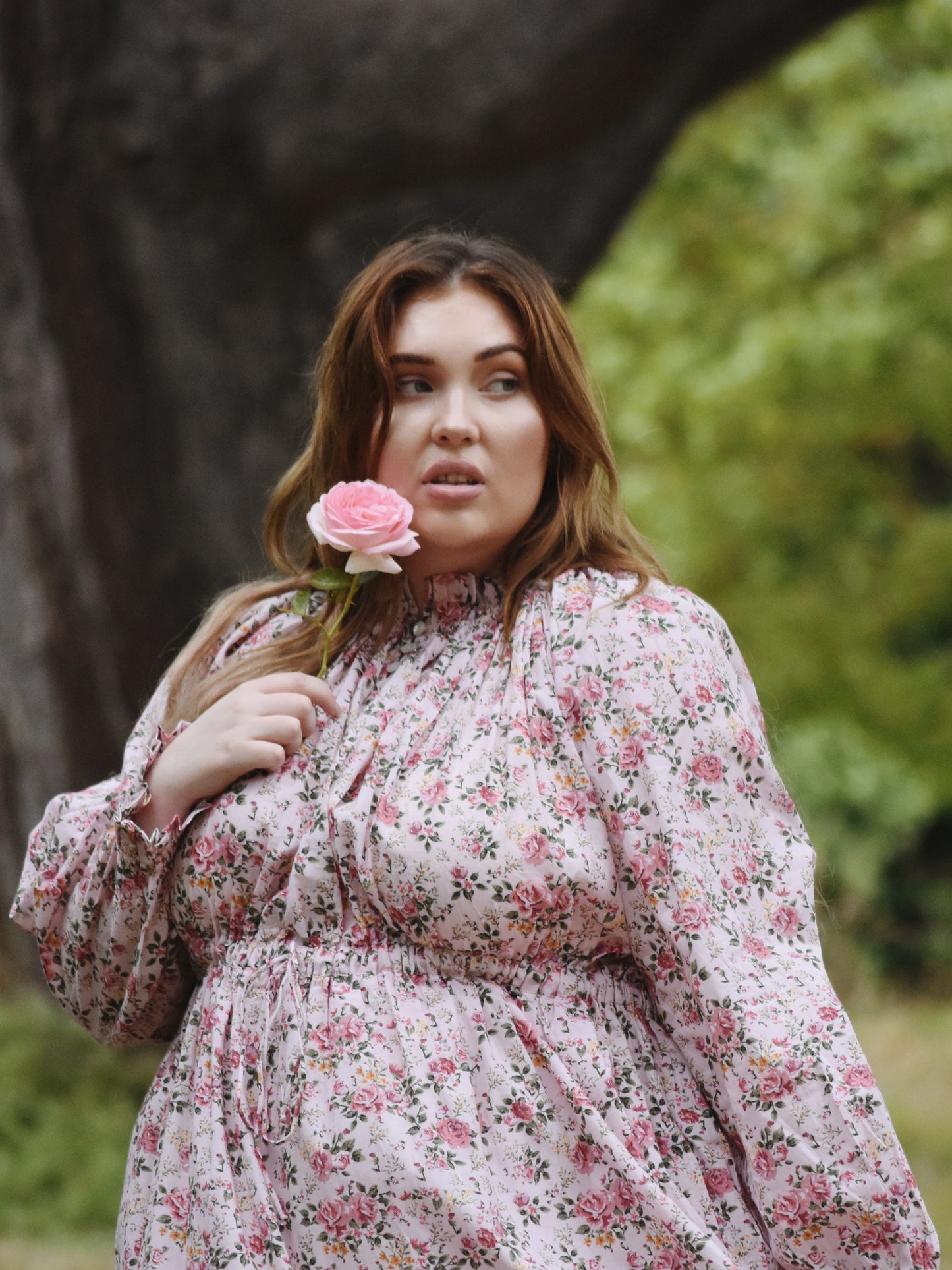 100% RECYCLED COTTON - PRAIRIE MAXI DRESS PINK ROSE FLORAL