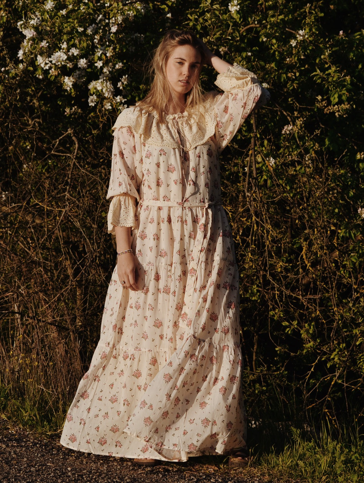 100% RECYCLED COTTON - MARIONETTE MAXI DRESS PINK ROSE