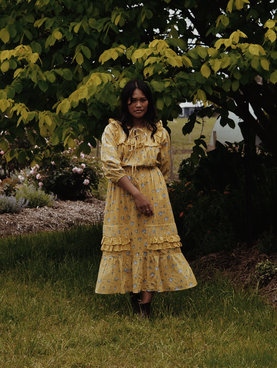 100% RECYCLED COTTON - ABERDEEN LEMON FLORAL DRESS